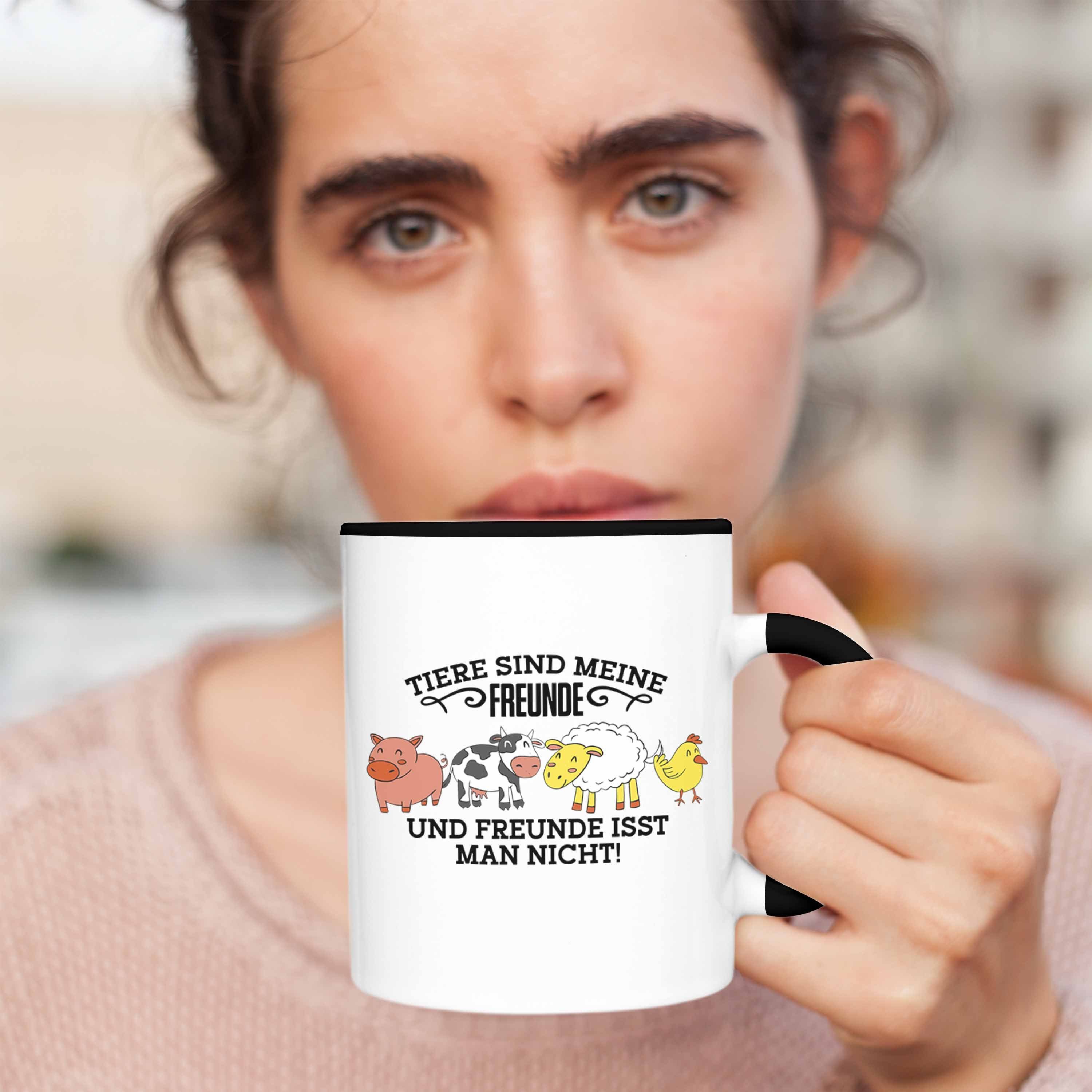 Trendation Tasse Lustige Veganer Tasse Geschenk Schwarz sind Freunde" für "Tiere - meine Tierli