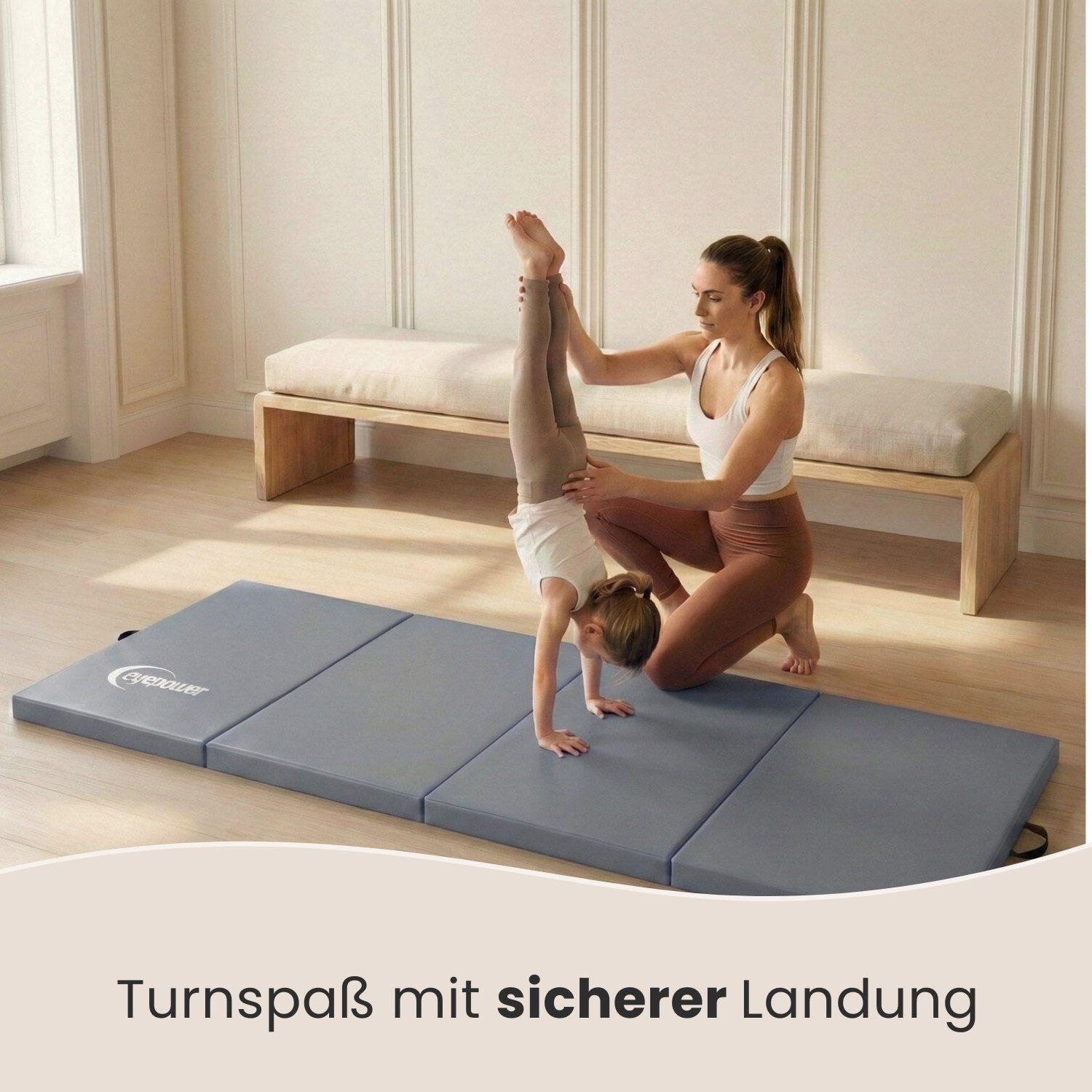 eyepower Weichbodenmatte 180 x 60 x 5 cm - XL Turnmatte für Zuhause - Faltbare Gymnastikmatte (1-St), Bodenturnmatte - Klappbare Fitnessmatte - Fallschutzmatte für Kinder