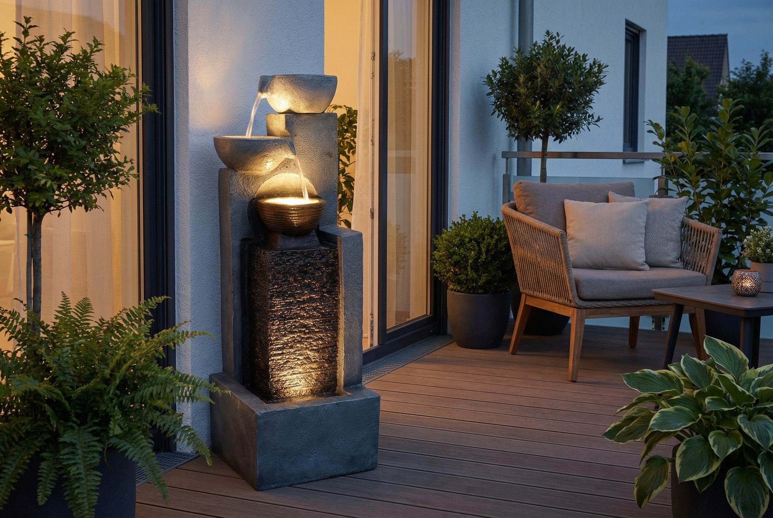 Arnusa Gartenbrunnen Großer Springbrunnen mit Beleuchtung Kaskade Wasserfall Krüge, 109cm Höhe