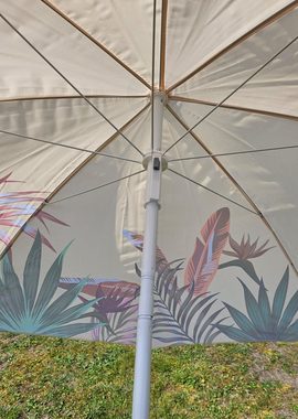 Meinposten Sonnenschirm gelb mit tropischen Blättern UV-Schutz UPF 40+ Ø 155 cm, abknickbar