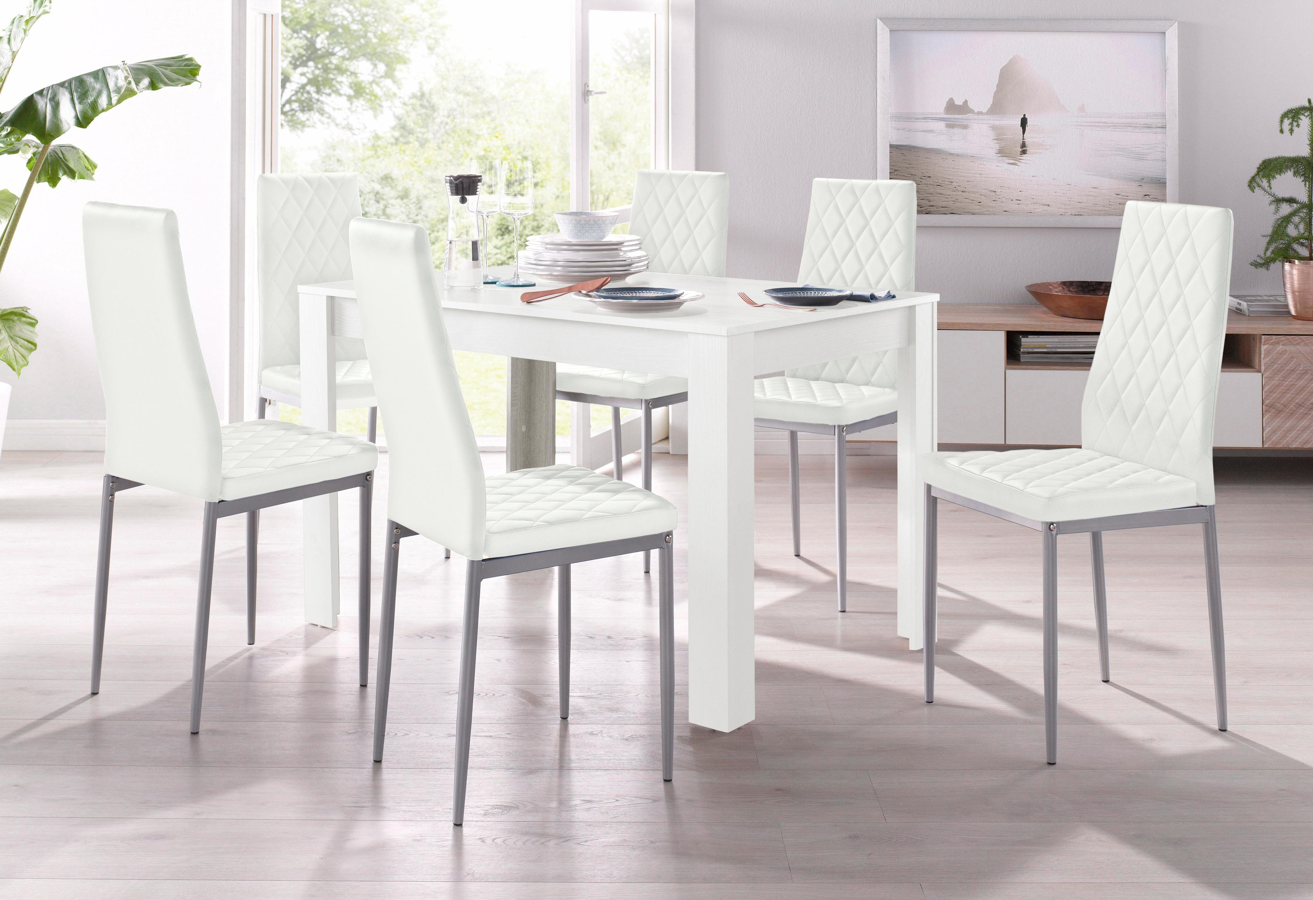 OTTO home Essgruppe Tisch, Stuhl, (Set, 5-tlg., 5tlg. Set. Tisch 120 cm plus 4 Stühle), Tisch 120 cm, 4 Stühle in Lederoptik