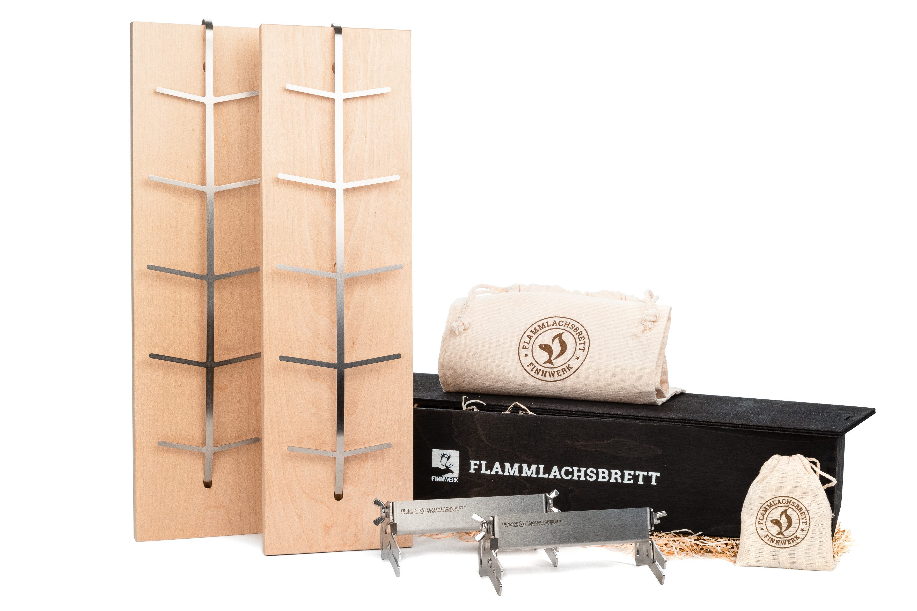 FINNWERK Grillguthalter Flammlachsbrett Doppelset Geschenkbox BLACK