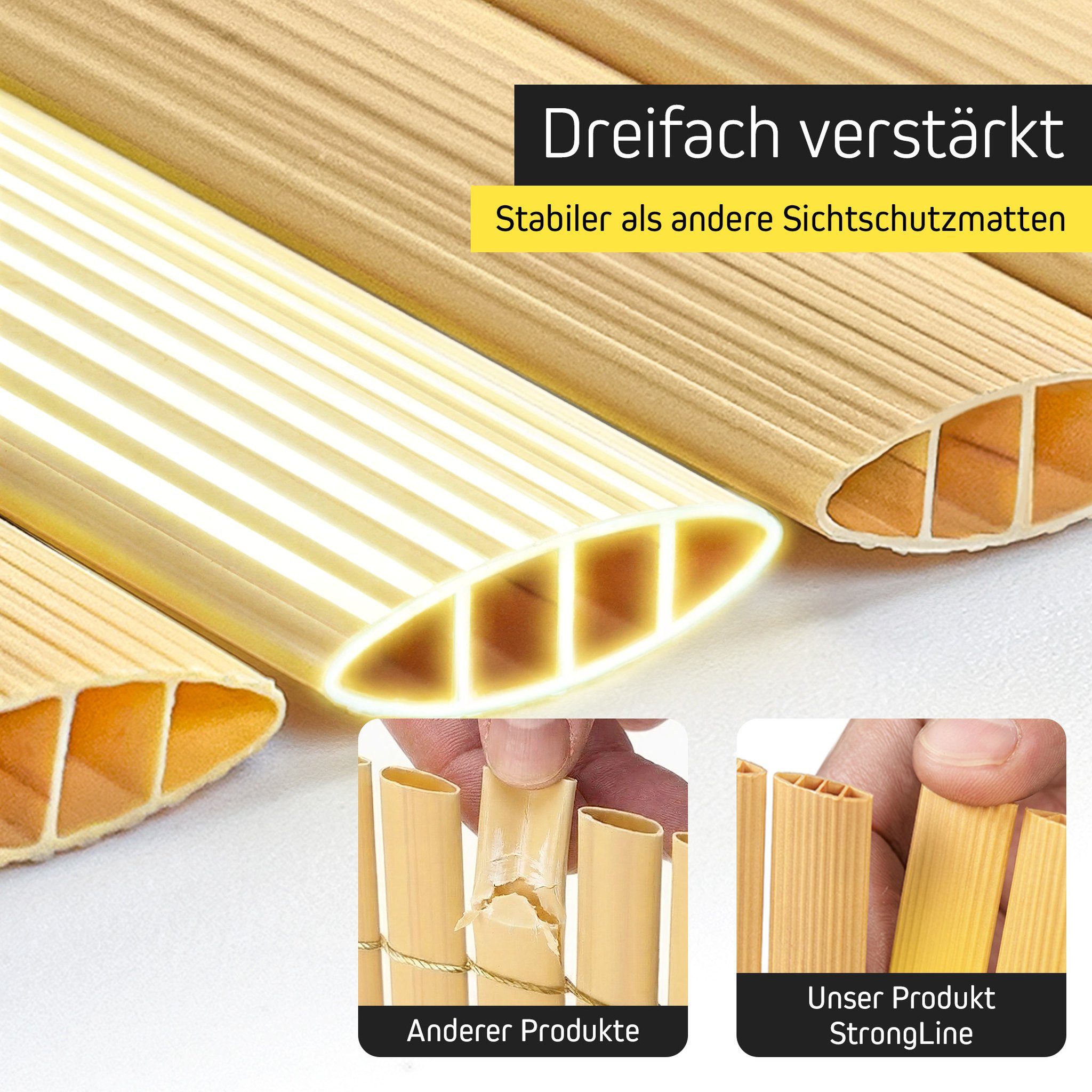 paramondo Sichtschutzzaunmatten PVC Sichtschutzmatte StrongLine, 60 x 300 cm, bambus, (1-St), langlebig, witterungsbeständig, pflegeleicht