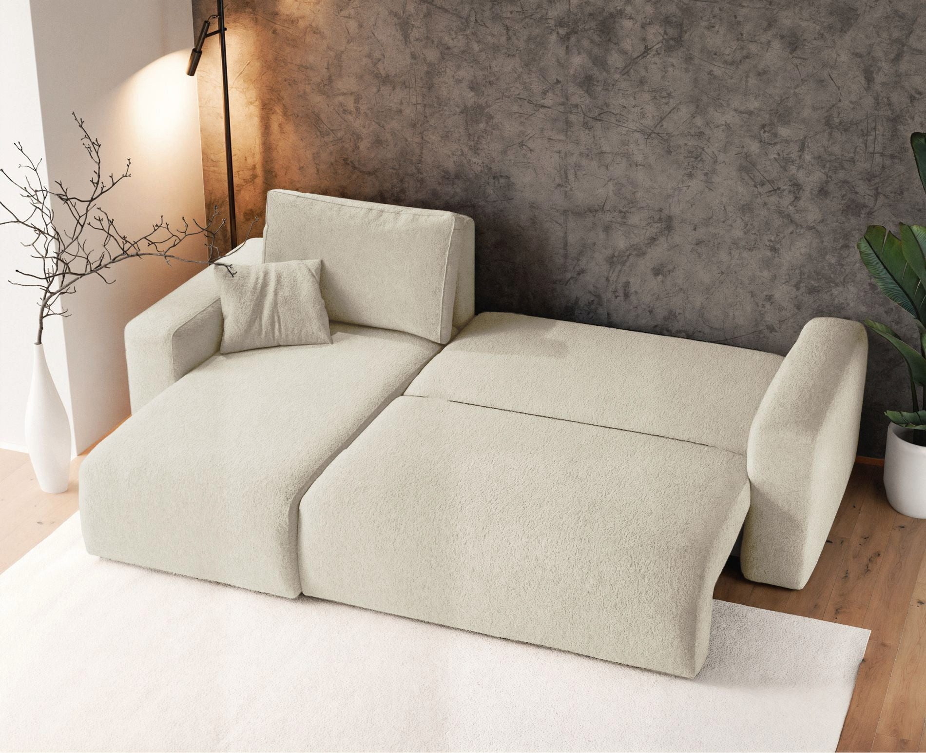 Selsey Ecksofa PIANONI, mit Schlaffunktion, Bettkasten und Bouclé-Bezug