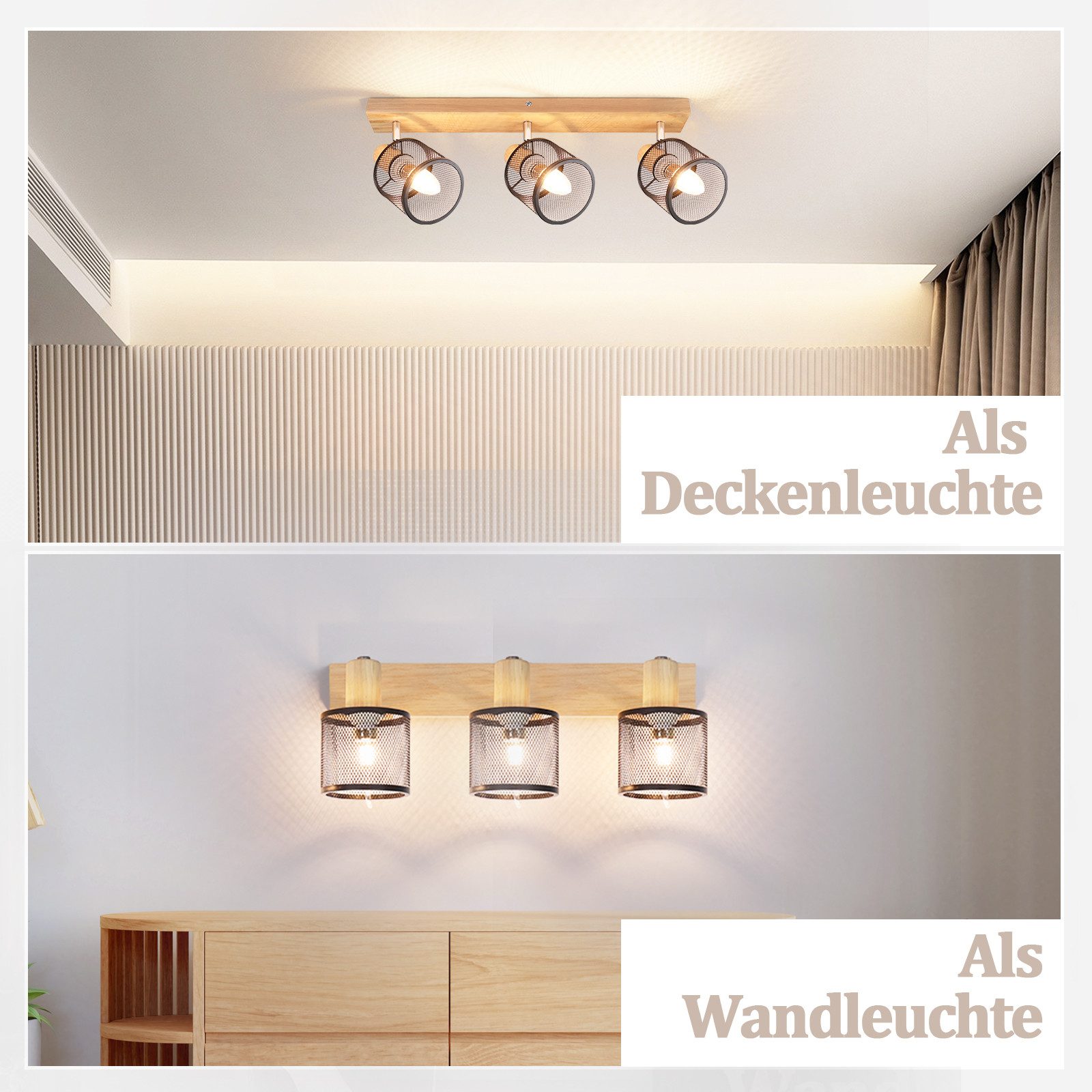 ZMH Deckenstrahler Wohnzimmer 3 Flammig Schwenkbar 350° E14 Deckenleuchte Schlafzimmer, Elegante Schlichtheit, ohne Leuchtmittel, Moderne Ästhetik mit industrieller Note
