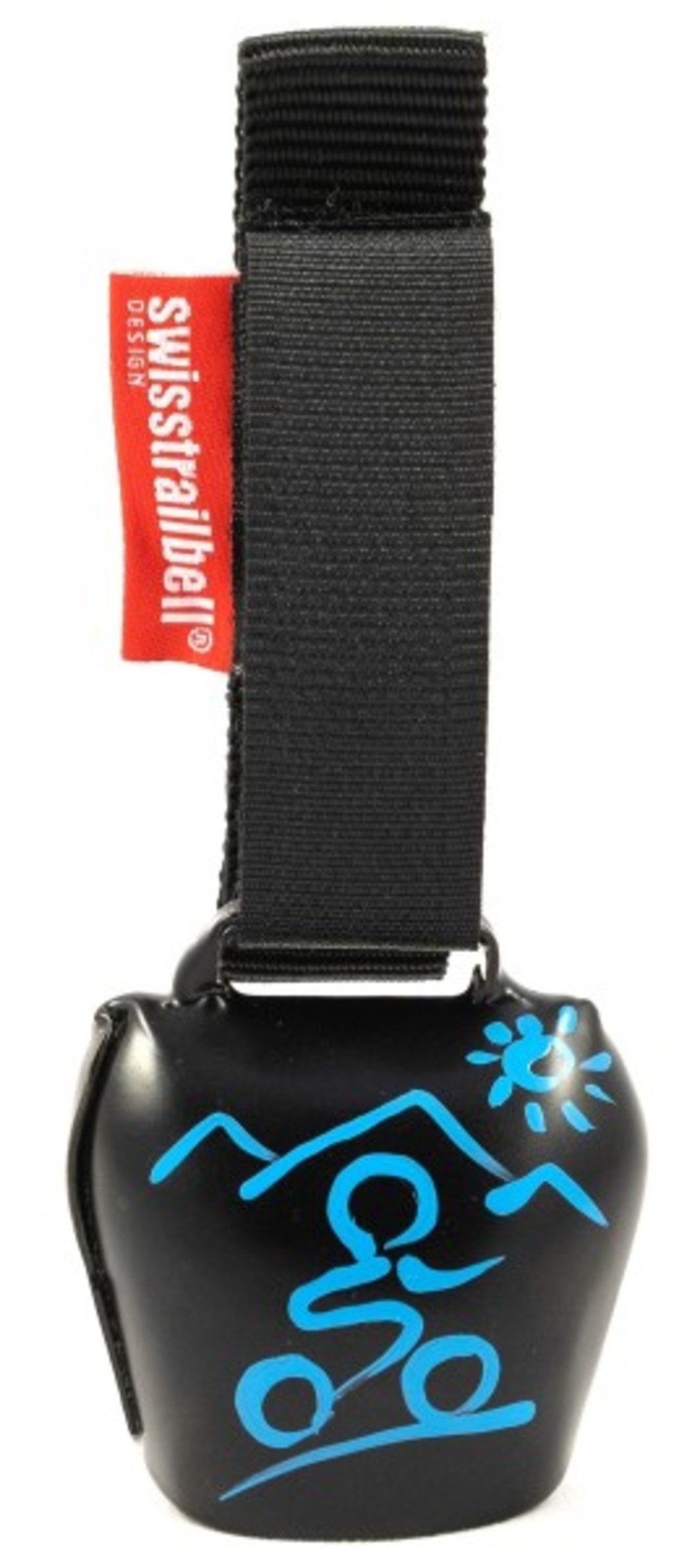 Fahrradklingel Deep Black mit blauem Mountainbiker, Trailbell, Bear Bell