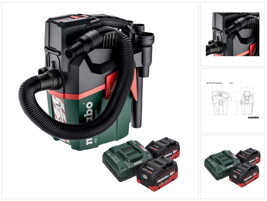 metabo Nass-Trocken-Akkusauger AS 18 L PC Compact Akku Sauger 18 V 6 l IPX4 Staubklasse L Nass und T