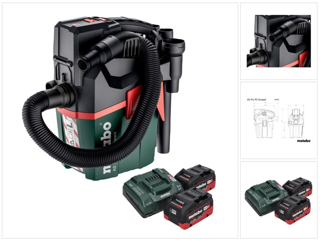 metabo Absaugstation AS 18 L PC Compact Akku Sauger 18 V 6 l IPX4 Staubklasse L Nass und T