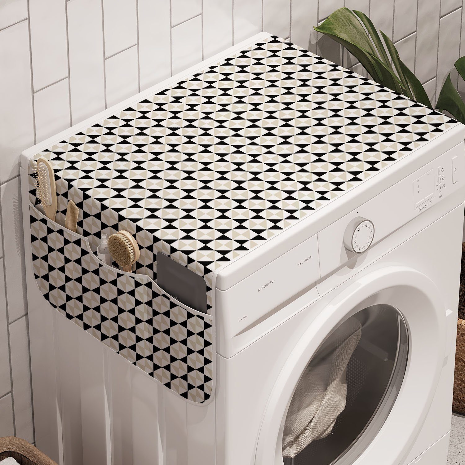 Abakuhaus Badorganizer Anti-Rutsch-Stoffabdeckung für Waschmaschine und Trockner, Panne Vintage-Mosaik-Fliesen-Layout