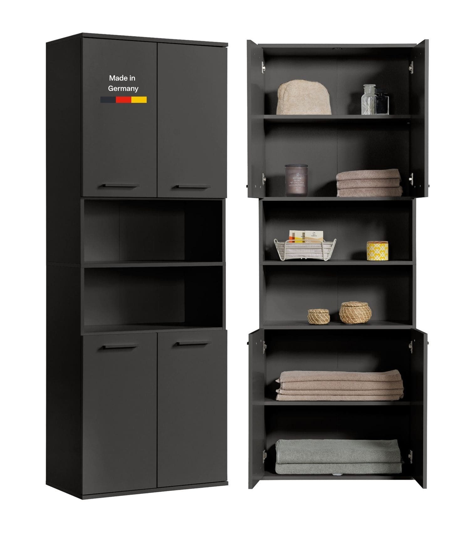 mokebo Hochschrank Der Kapitän (180x33x34 cm, mit 5 Einlegeböden) Made in Germany, hoher Badschrank, Badezimmerschrank in Anthrazit