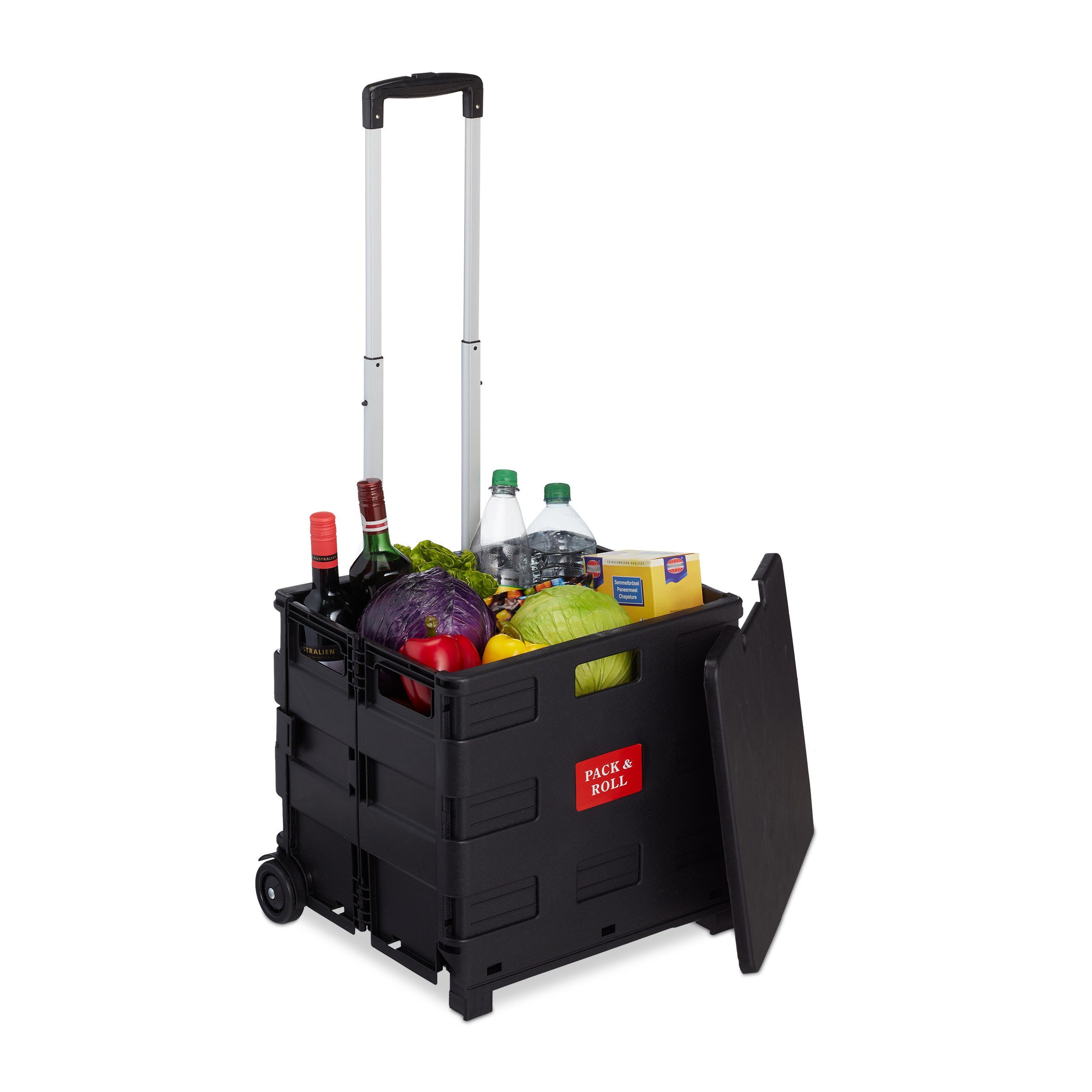 relaxdays Einkaufstrolley klappbar mit Rolle, schwarz günstig online kaufen