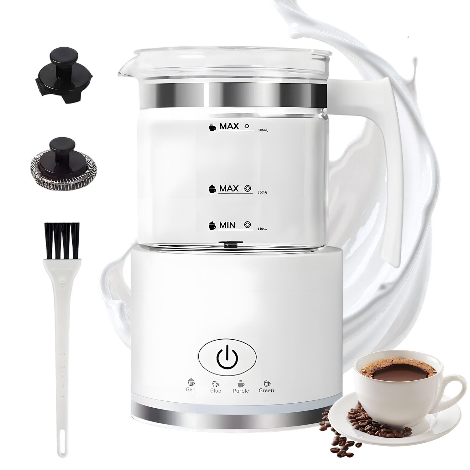 AKKEE Milchaufschäumer Elektrisch, 4 in 1 Milchschäumer für Heißer und Kalter, 500ml, 600 W