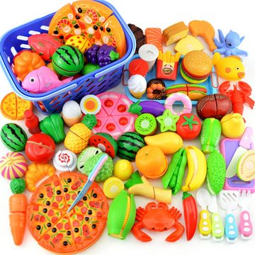 GOOLOO Spiellebensmittel Zubehör für die Spielküche, Kinderküche Schneidespielzeug 27 st., (Obst- und Gemüse Sortiment im Korb Gartengemüse, Lebensmittel zum Schneiden), aus ABS-Kunststoff, der ungiftig, langlebig und farbenfroh