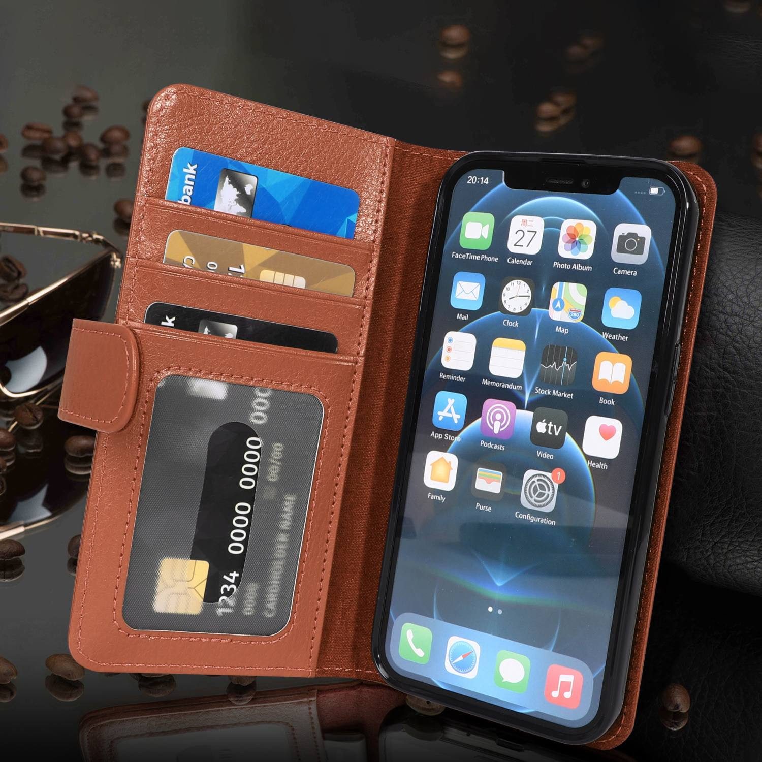 Cadorabo Handyhülle für iPhone 13 MINI Hülle Apple iPhone 13 MINI, Klappbare Handy Schutzhülle - Hülle - mit Standfunktion und Kartenfach
