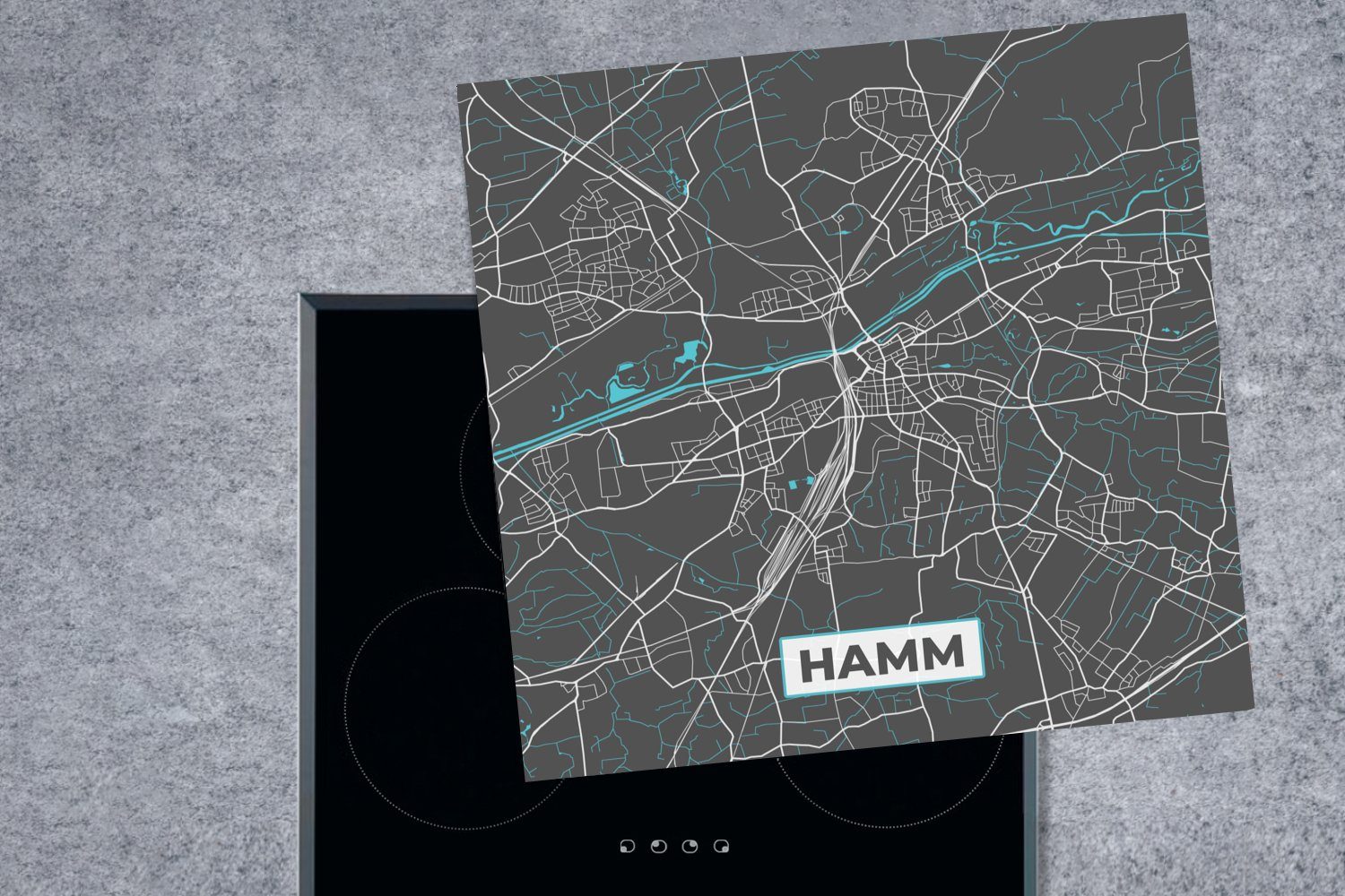- tlg), (1 Vinyl, 78x78 cm, für Arbeitsplatte - Ceranfeldabdeckung, Deutschland MuchoWow küche Herdblende-/Abdeckplatte - Karte, Stadtplan Hamm