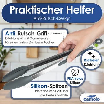 Camolo Grillzange Salatzange mit Antihaft-Enden Silikon 23 cm, Silikonspitzen