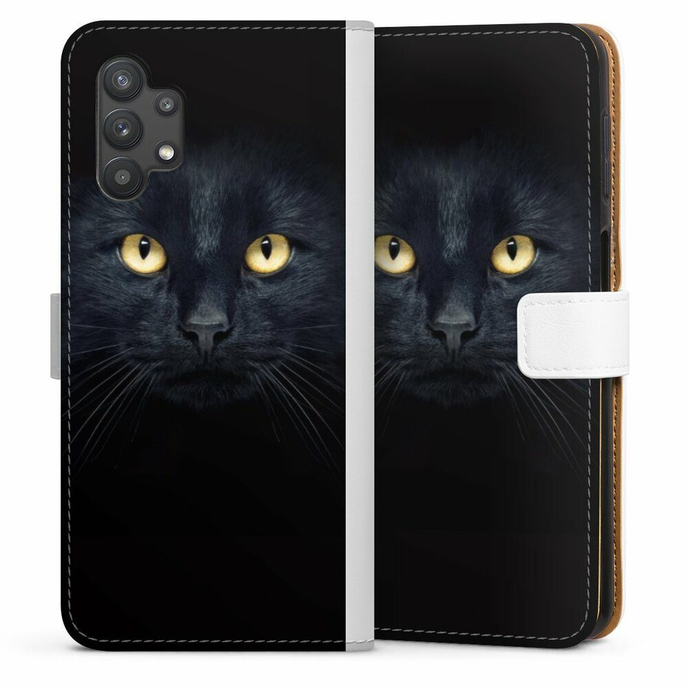 DeinDesign Handyhülle Katze Auge schwarz Tom Cat, Samsung Galaxy A32 5G Hülle Handy Flip Case Wallet Cover