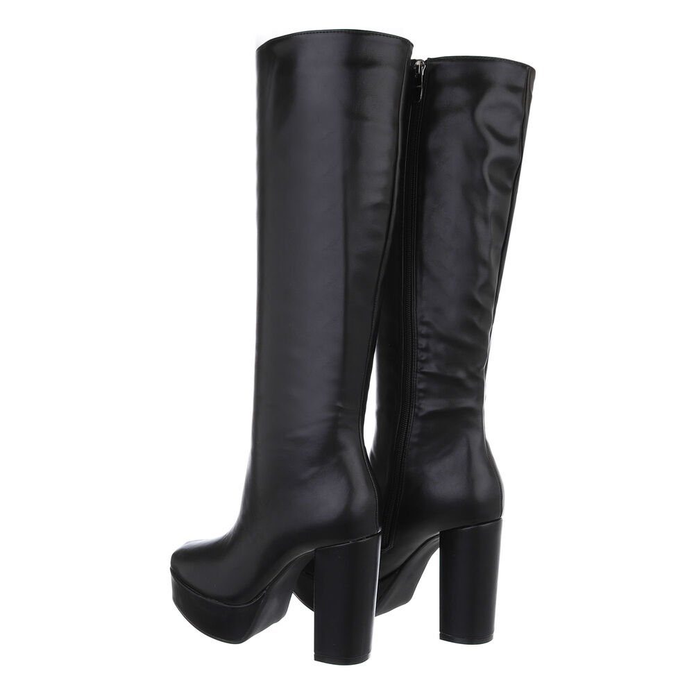 Ital-Design Damen Elegant Plateaustiefel (85255588) Blockabsatz High-Heel Stiefel in Schwarz