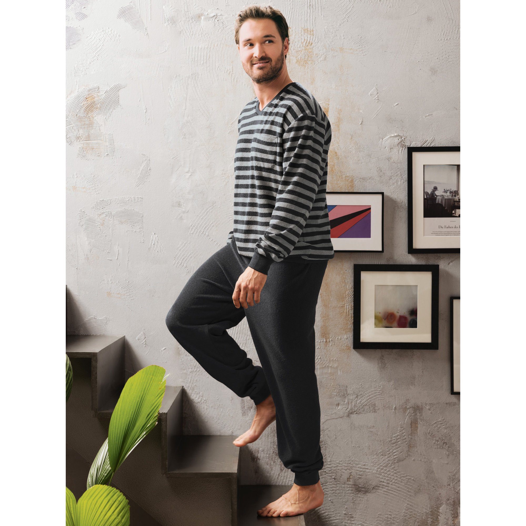 REDBEST Pyjama Herren-Schlafanzug Frottee Streifen günstig online kaufen