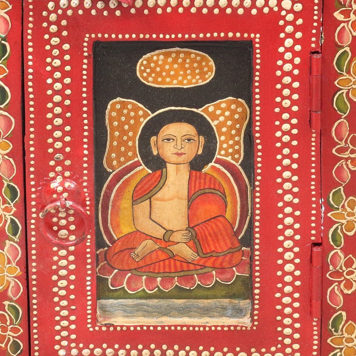 cm Galerie Handarbeit Tibet Kleiner 45 Dunkelrot Motiv Oriental Buddha Mehrzweckschrank Wandschrank
