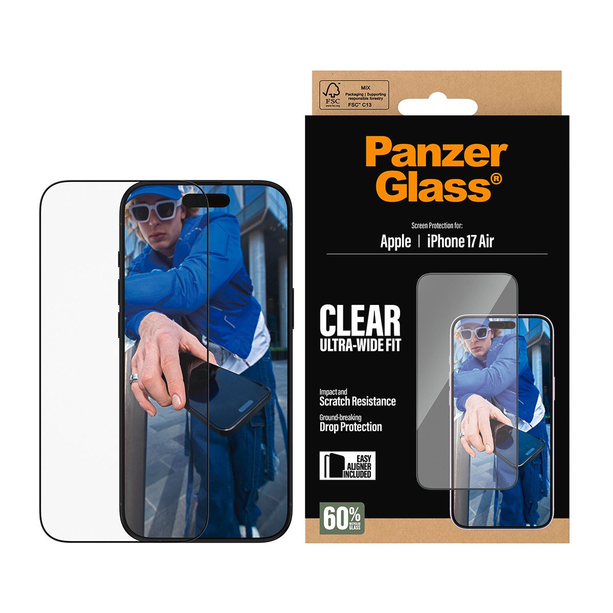CARE by PanzerGlass Displayschutzglas Ultra-Wide Fit Screen Protector für Apple iPhone Air, Displayschutzfolie, Schutzfolie, Bildschirmschutz, kratz- & stoßfest