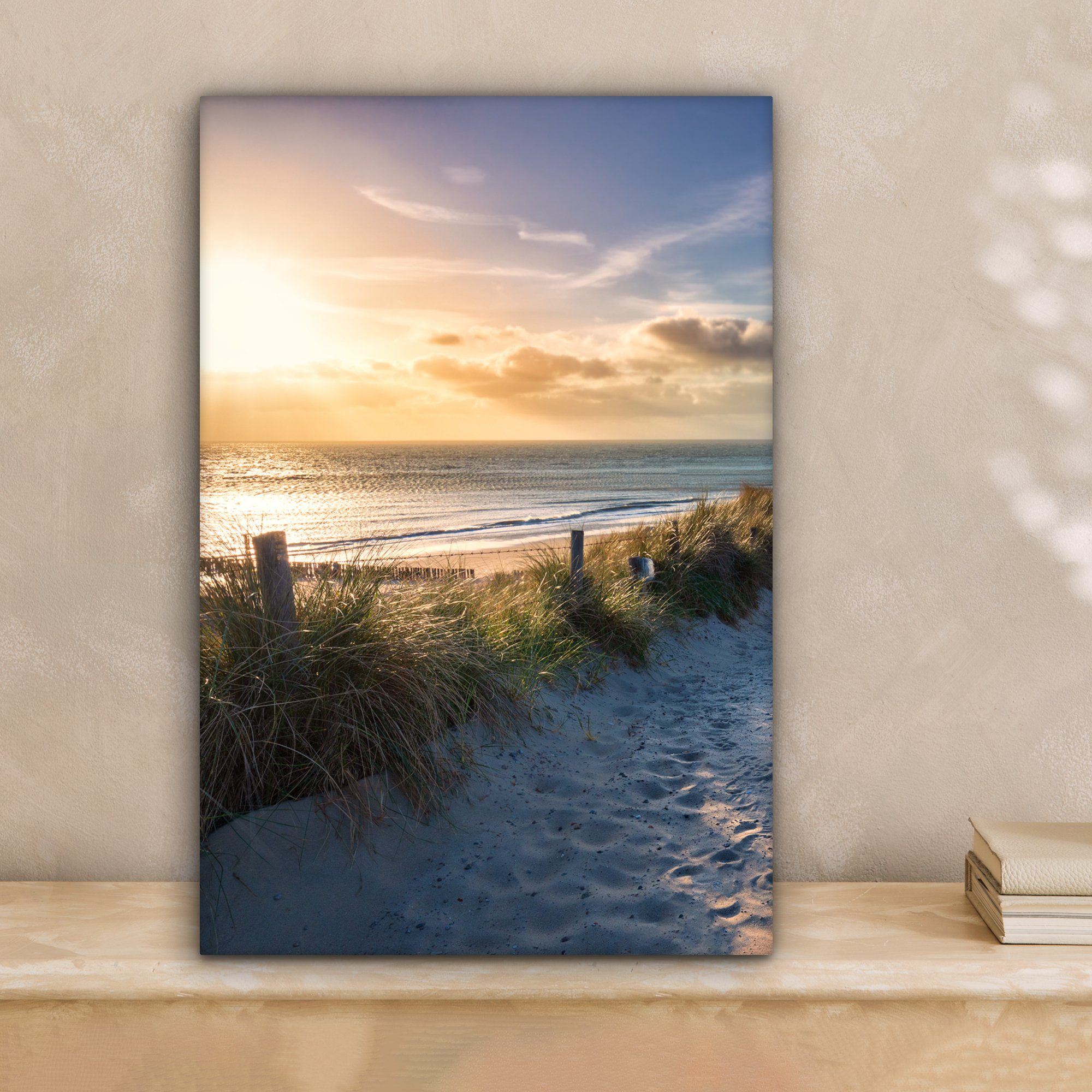 OneMillionCanvasses® Leinwandbild Sonnenuntergang - Strand - Düne - Gras - günstig online kaufen