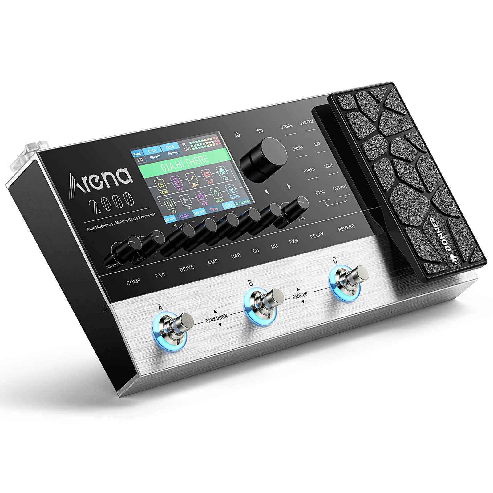 Donner E-Gitarre Donner Arena 2000 Gitarreneffektpedal Multieffektpedal 278 Effekte, 100 IRs, Looper, Amp Modeling Gitarrenpedal, Unterstützt XLR, MIDI IN