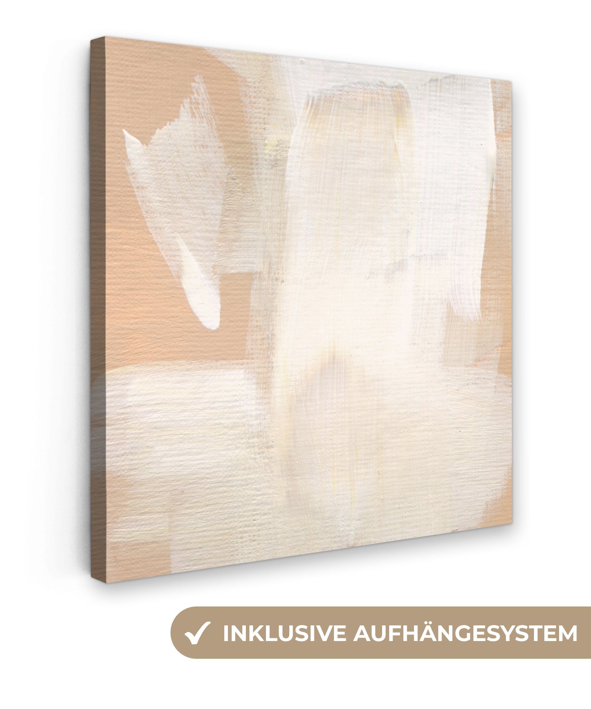 Kunst Weiß (1 OneMillionCanvasses® Leinwand - - St), Bilder Leinwandbild Modern, 20x20 für Beige - cm Wohnzimmer Schlafzimmer,