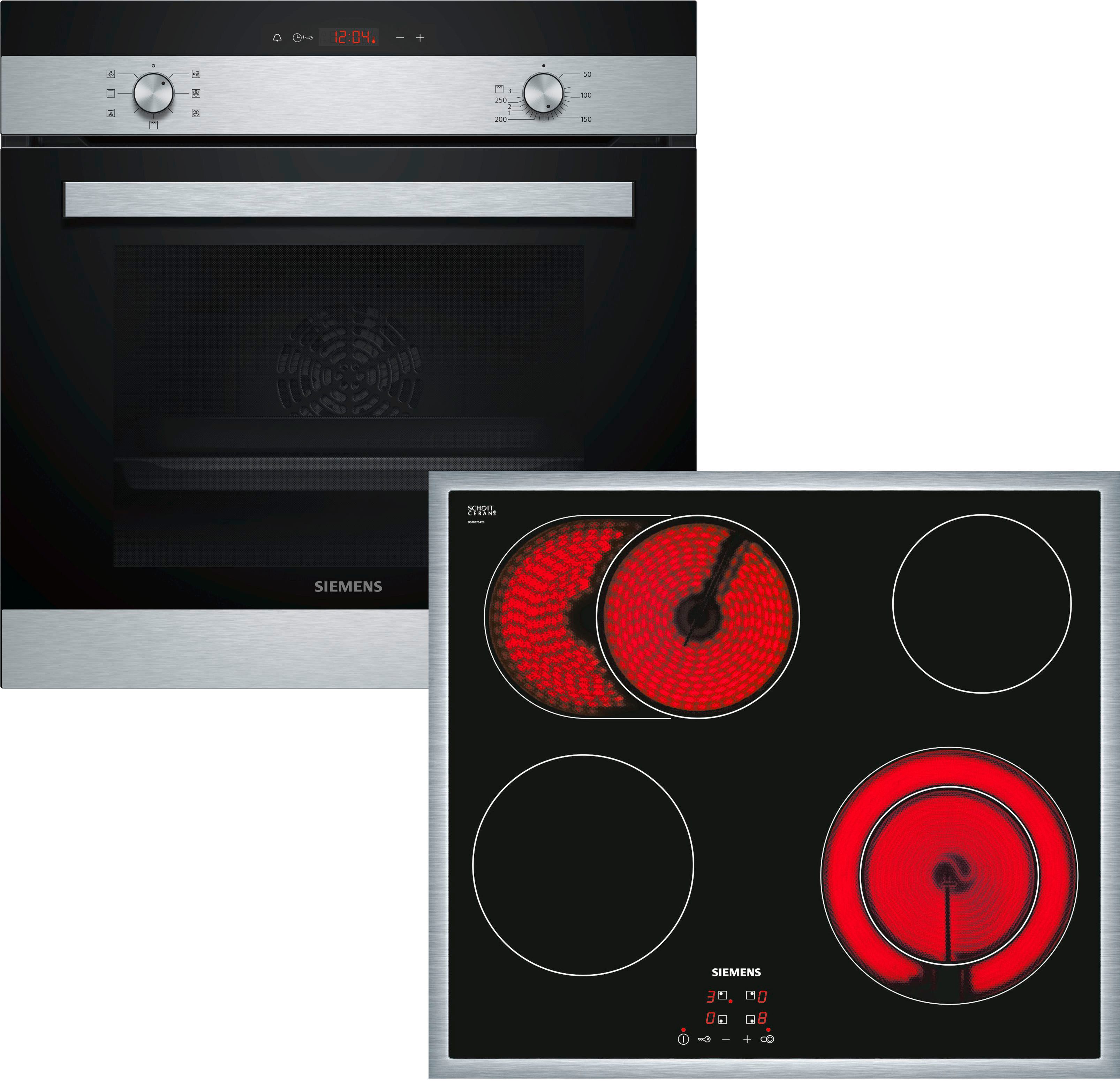 SIEMENS Backofen-Set EQ112EA01Z, mit Teleskopauszug nachrüstbar, 3D-Heißluft auf 3 Ebenen & extra Platz dank Bräter- und Zweikreiszone