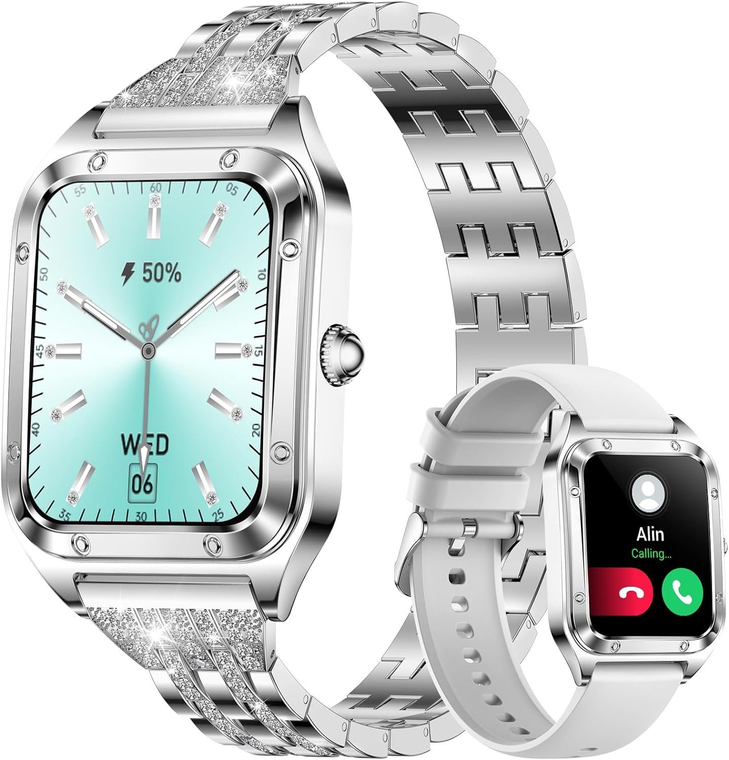 Lige Smartwatch (1,59 Zoll, Android-Geräte, iOS-Geräte), Damen Fitnessuhr  Telefonfunktion IP67 Wasserdicht SpO2 21 Sportmodi