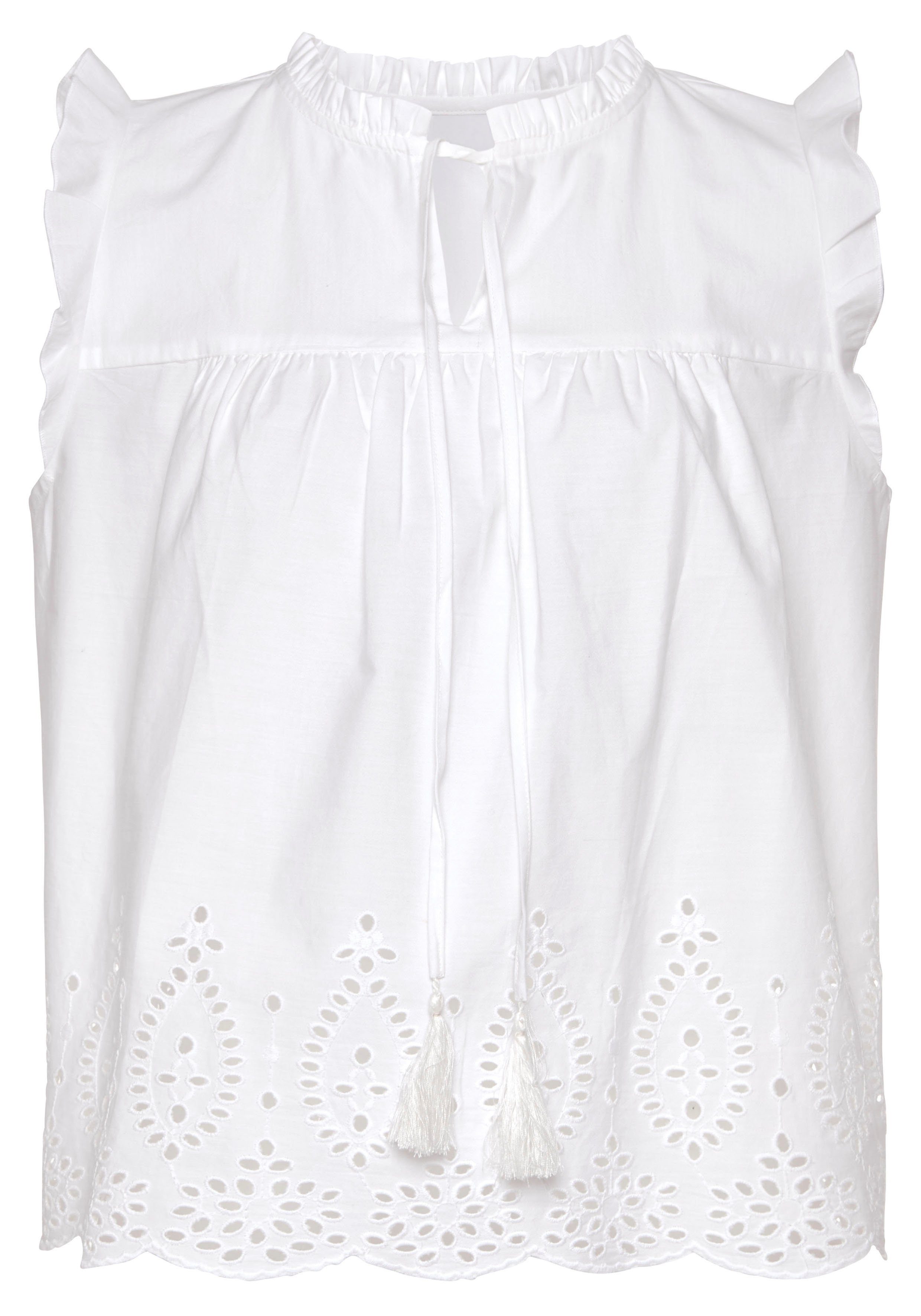 Vivance Kurzarmbluse mit Broderie Anglaise und V-Ausschnitt, Blusentop, som günstig online kaufen