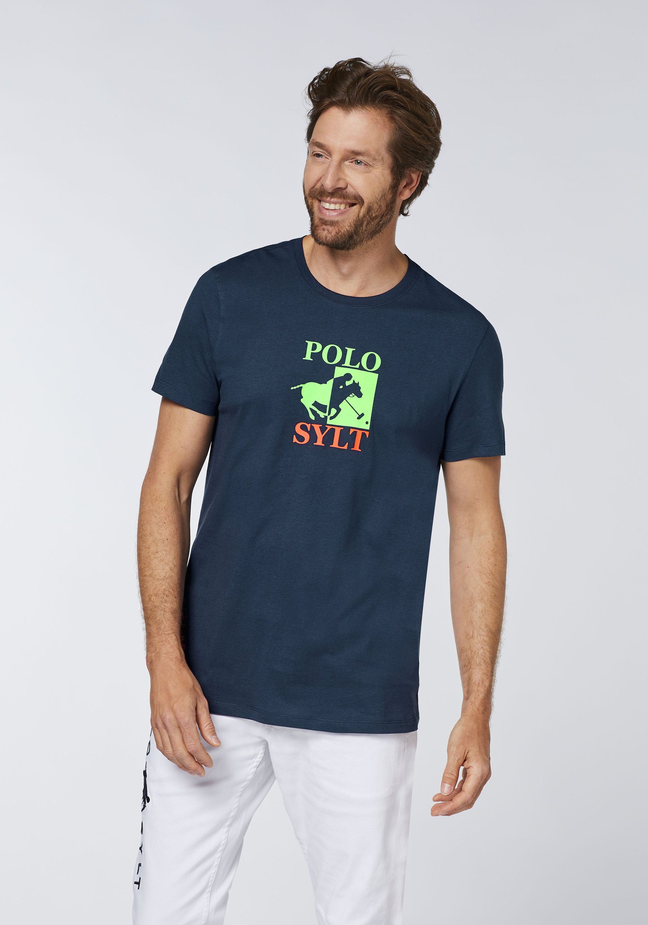 Total Sylt Polo großem 19-4010 Eclipse Logoprint mit Print-Shirt