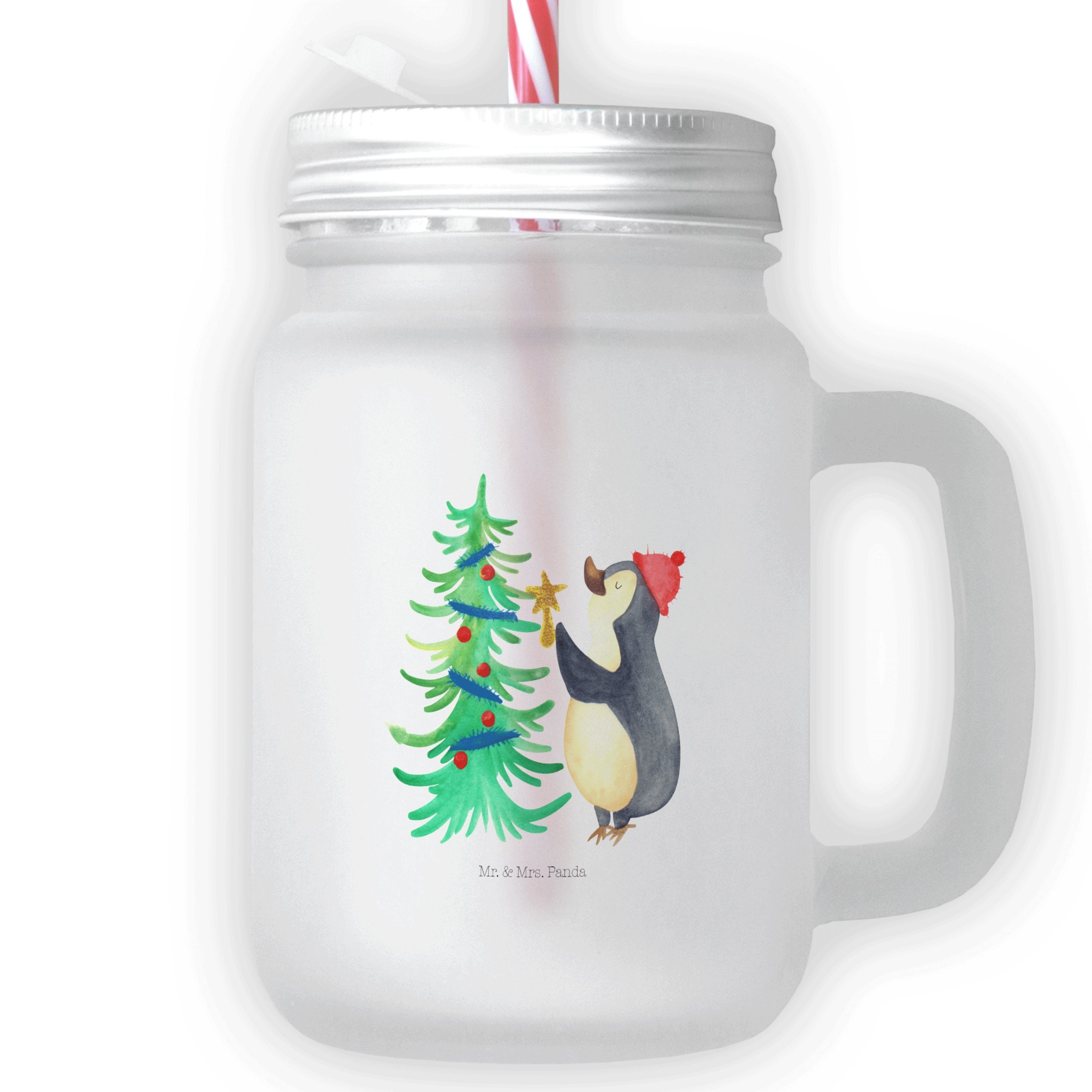 Mr. & Mrs. Panda Cocktailglas Pinguin Weihnachtsbaum - Transparent - Geschenk, Henkelglas, Trinkgla, Premium Glas, Inkl. Mehrwegstrohhalm