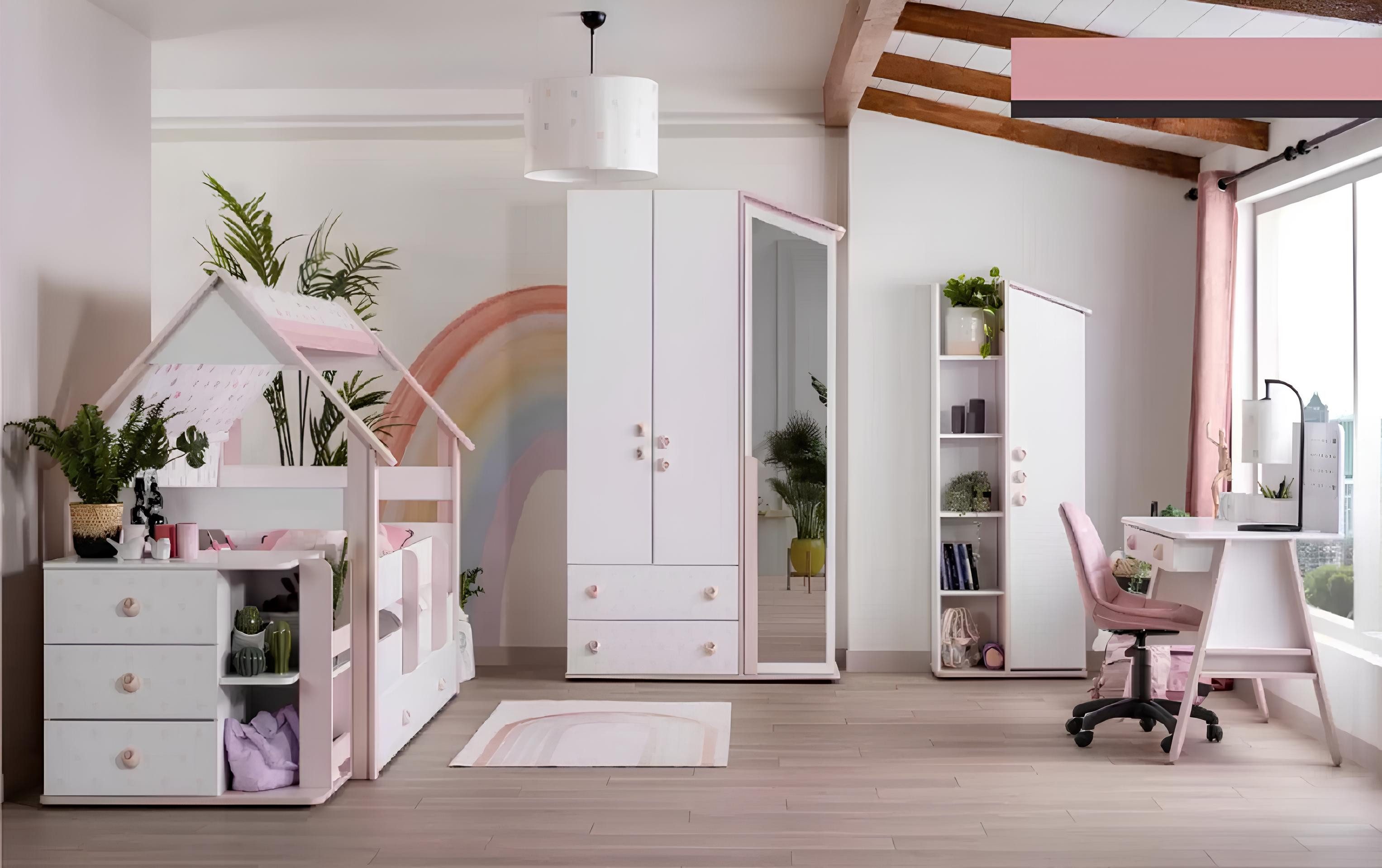 Xlmoebel Kinderkleiderschrank Weißer Holz-Kleiderschrank mit integriertem Spiegel und viel Stauraum (1-St., Kinderkleiderschrank) Hergestellt in Europa