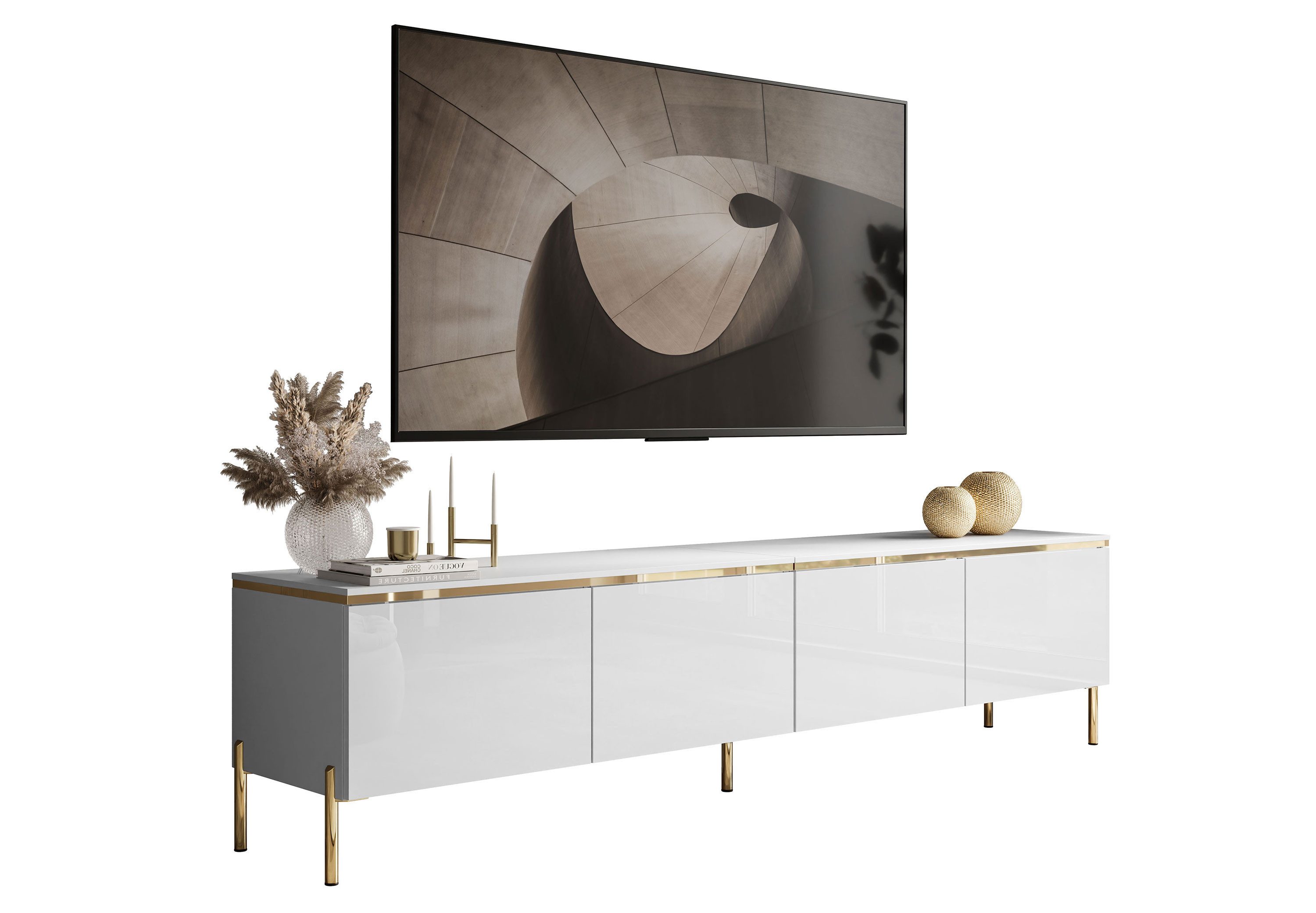 Lookway TV-Schrank CELINE GLOSS 200 auf goldenen Füßen mit LED-Beleuchtung günstig online kaufen