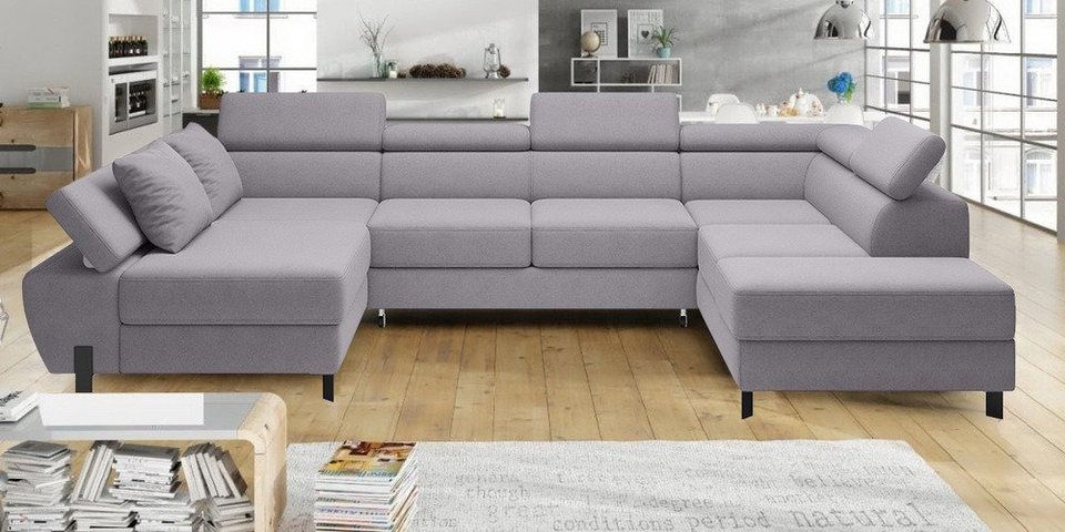 Stylefy Relaxfunktion, XL, und U-Form, Sofa, Ottomane mit Wohnlandschaft Design Bettkasten, bestellbar, Bettfunktion links oder rechts Modern Molinardi