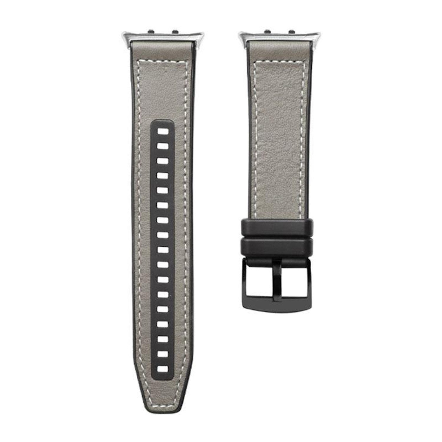 Wigento Smartwatch-Armband Leder Hybrid Silikon für Honor Watch 5 Grau, Hybrid-Material, verstellbar, stilvoll