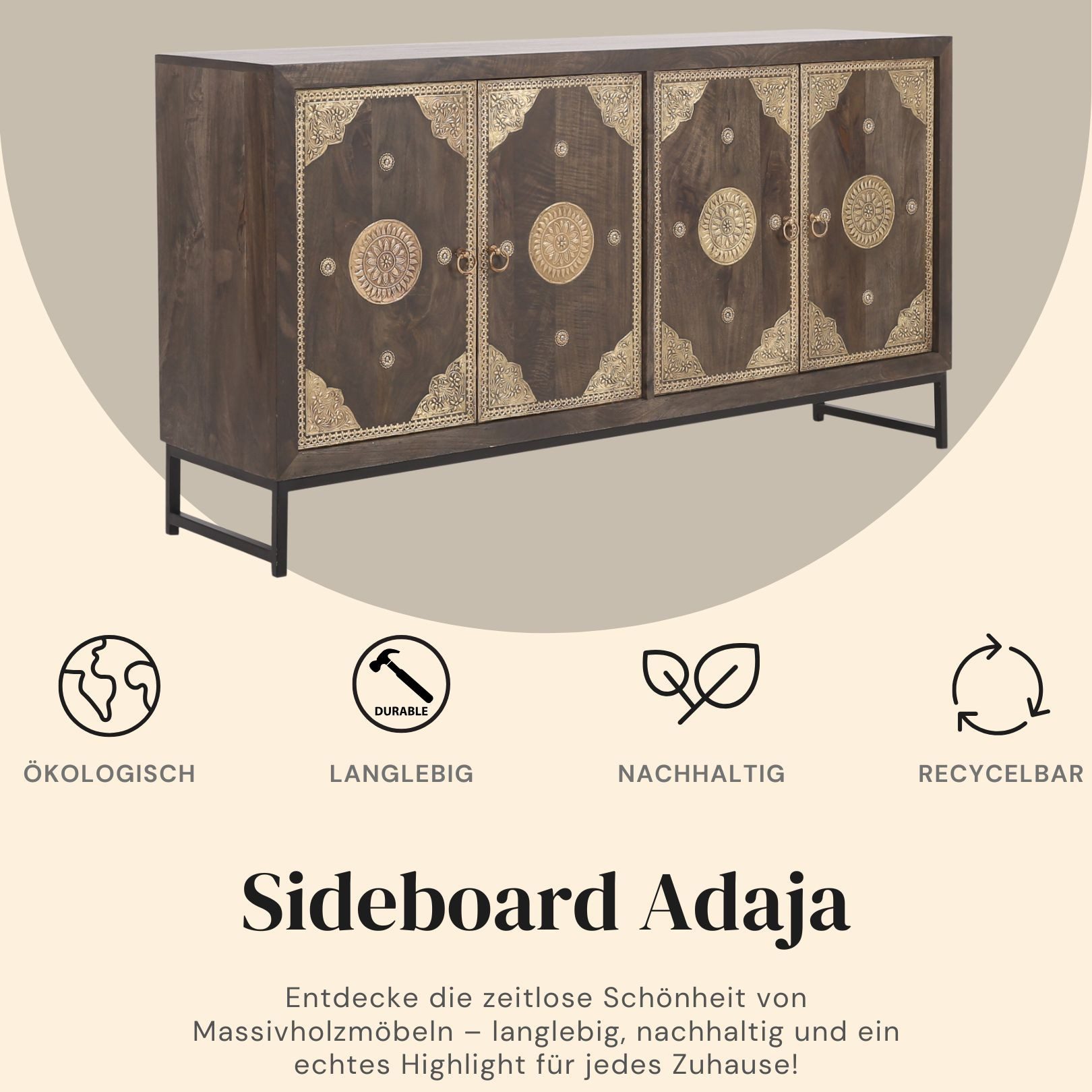 Marrakesch Orient & Mediterran Interior Sideboard Sideboard Adaja 150 cm mit Messingverzierungen & Metallgestell (1 St), Handarbeit