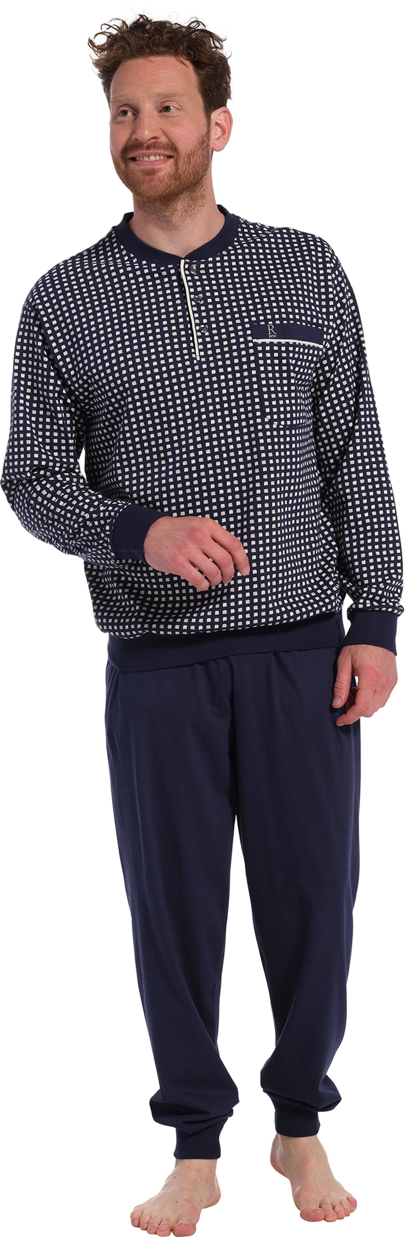 Robson Schlafanzug Herren Pyjama mit Bündchen und Knopfleiste (2 tlg) Baumwolle