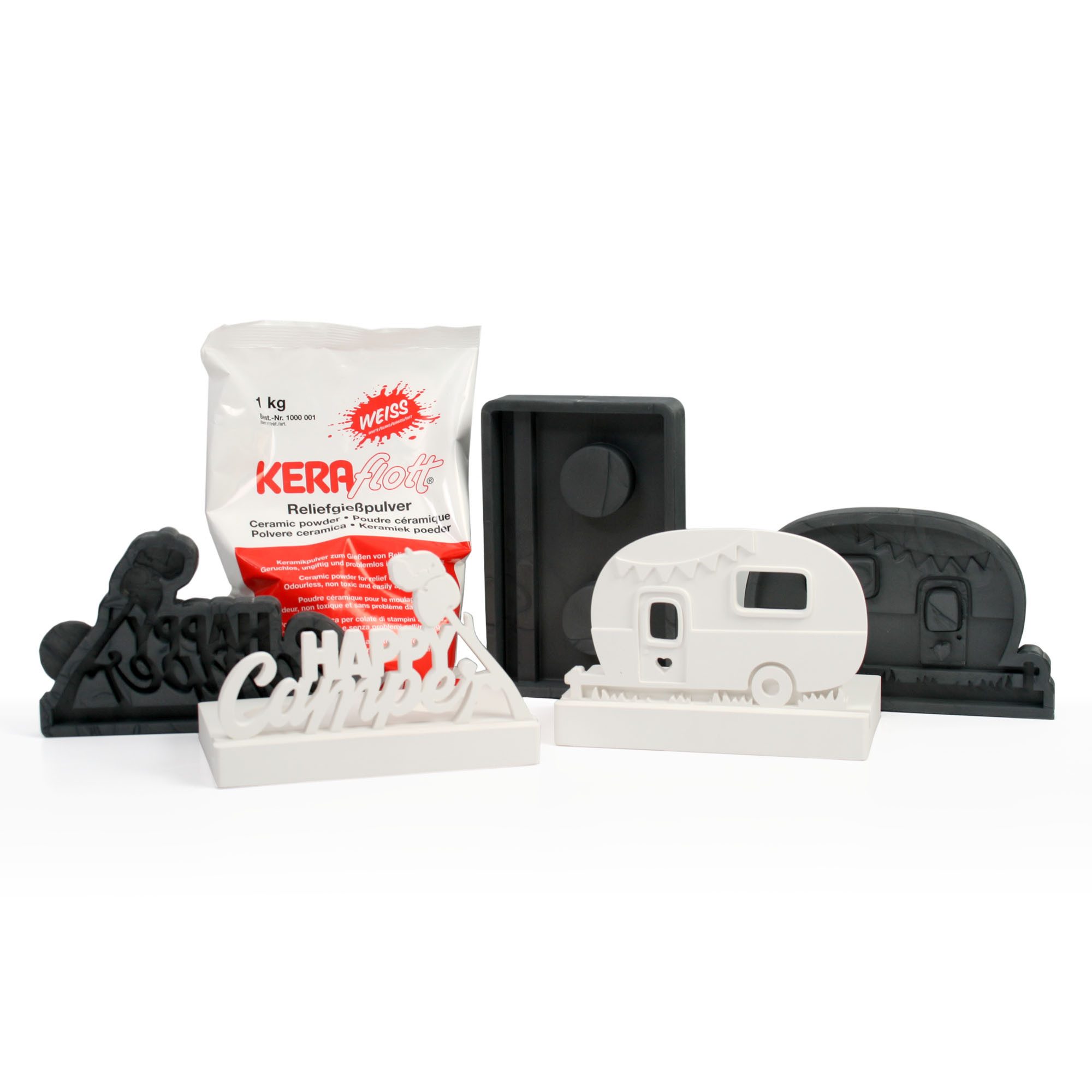 Kreative Feder Silikonform 3D Silikon-Formen „Campingwagen“ im Set, inkl. 1kg Keraflott Gießpulver; hochwertiges Silikon aus Deutschland