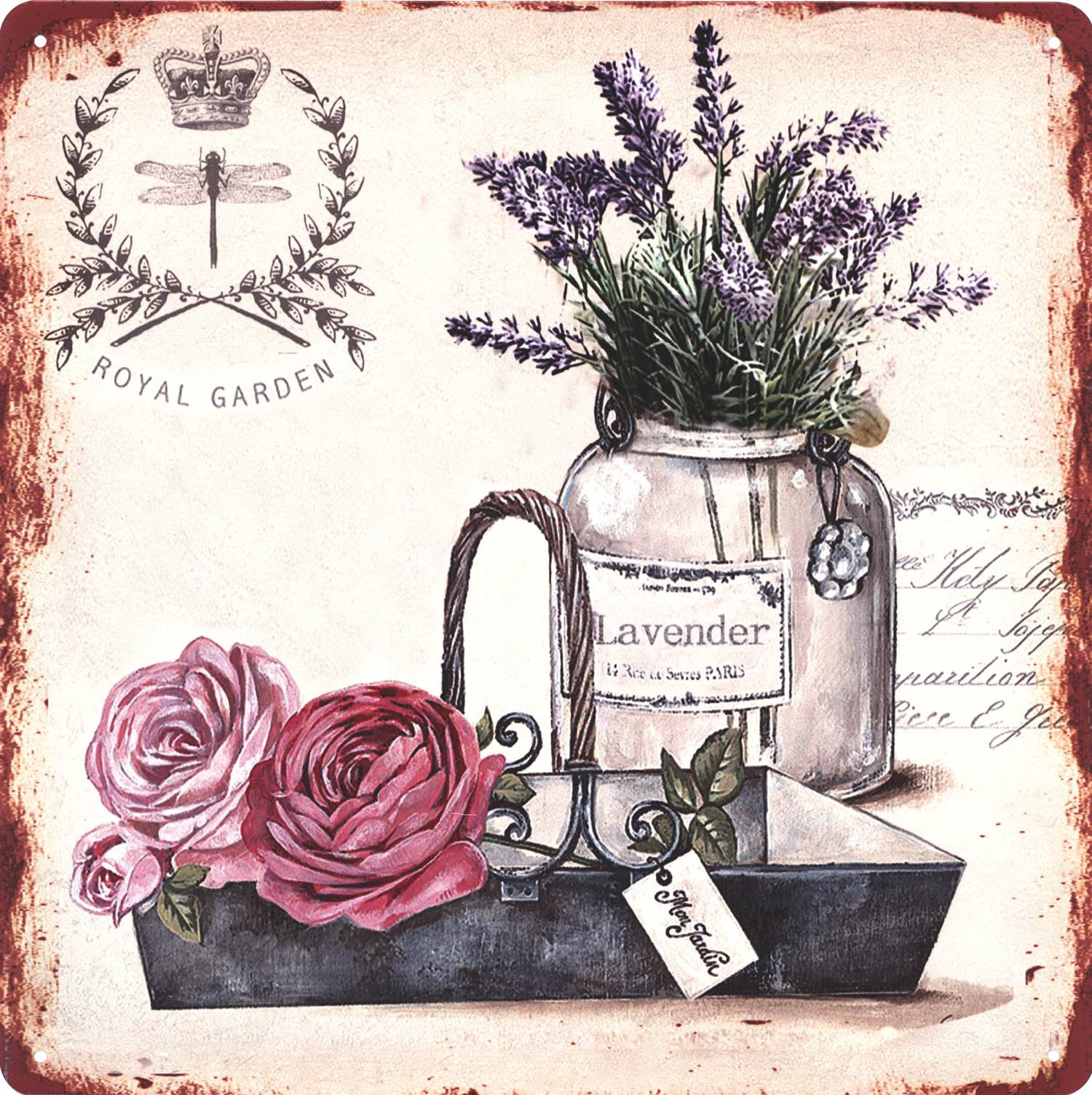 Moritz Metallschild Blechschild Royal Garden Lavender Lavendel, (Einzeln), Vintage Retro Deko Schild Metallschild Wandbild Schild