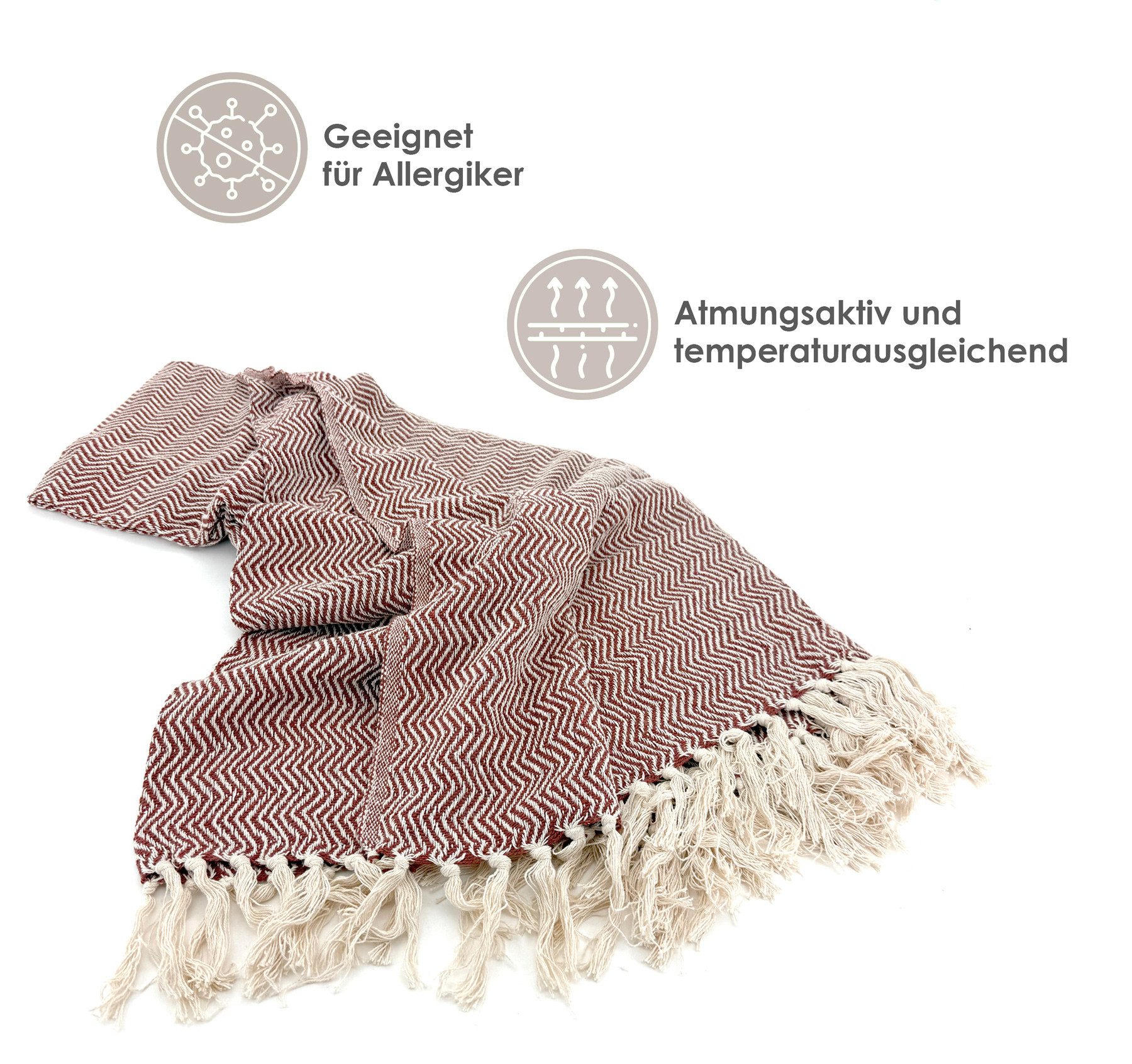 Wohndecke Strick Kuscheldecke Wolldecke Sofadecke 180x130 cm, heimtexland, Fransen Strickdecke Boho I 100% BW I weich, warm, natürlich – Bild 4 von 5