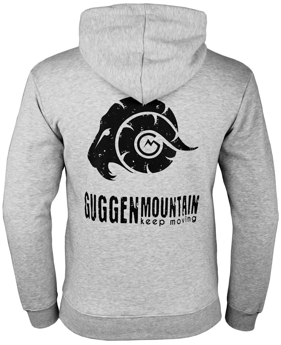 GUGGEN Mountain Hoodie Herren Hoodie Kapuzenpullover Pullover mit Kapze H06 Reißverschluss Jacke Fleece Hellgrau-MIT-Logo