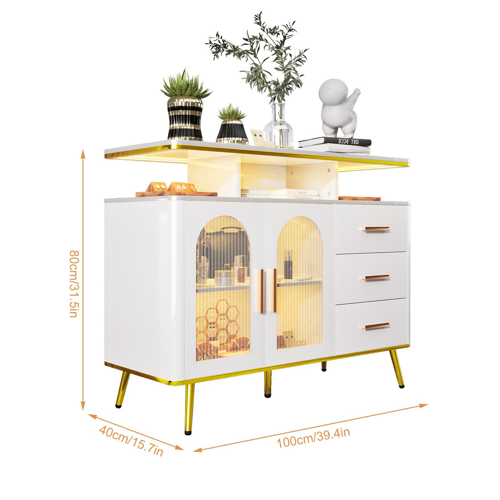 TWSOUL Sideboard Küchenschrank Sideboard mit 3 Schubladen und 2 Türen, 100 günstig online kaufen