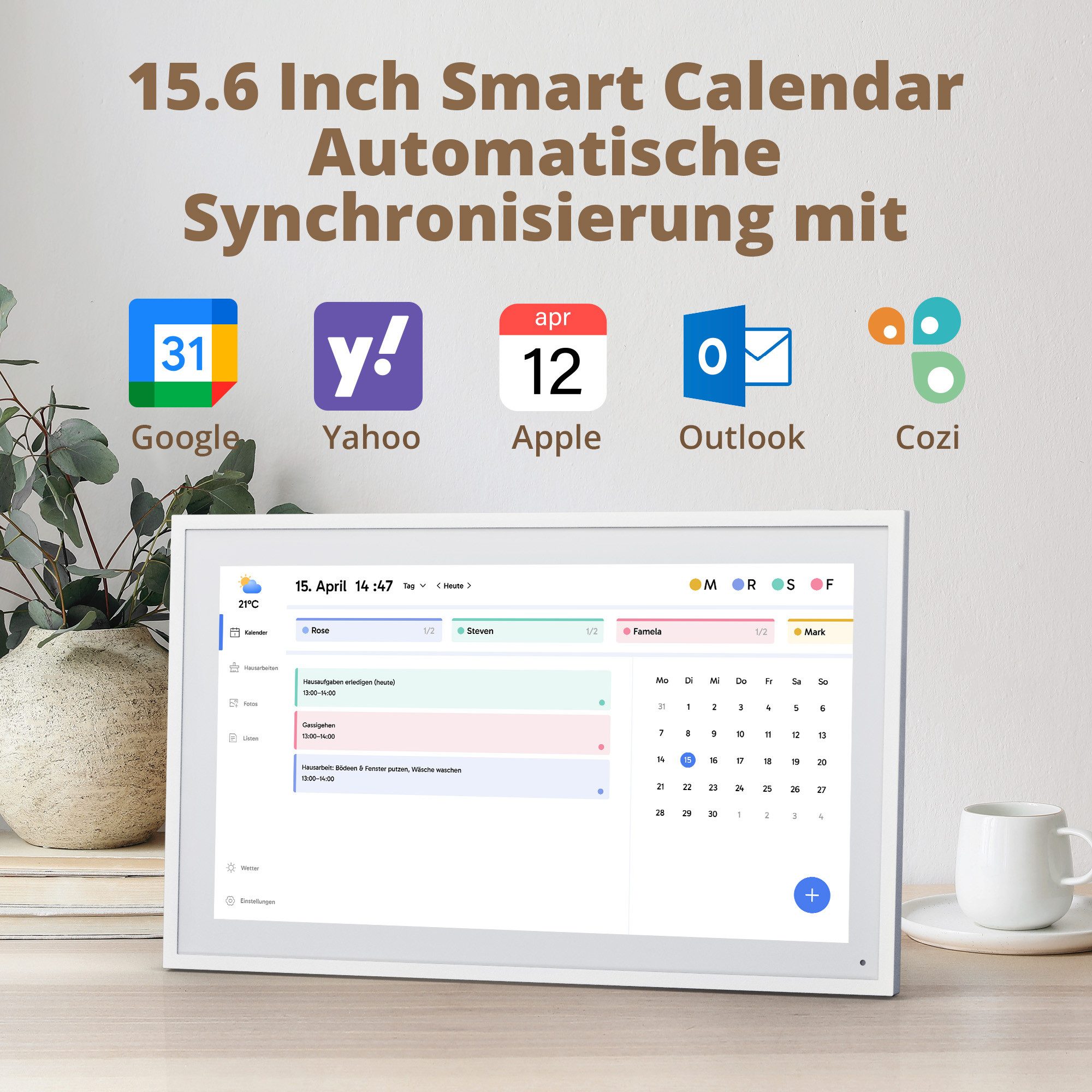 EKASN 15,6'' Digitaler Kalender mit Touchscreen Digitaler Bilderrahmen (39,6 cm/15.6 ", 1920 x 1080 Pixel, 32 GB, Full-HD, WLAN, Familienplaner mit To-Do-Liste & Essensplaner)