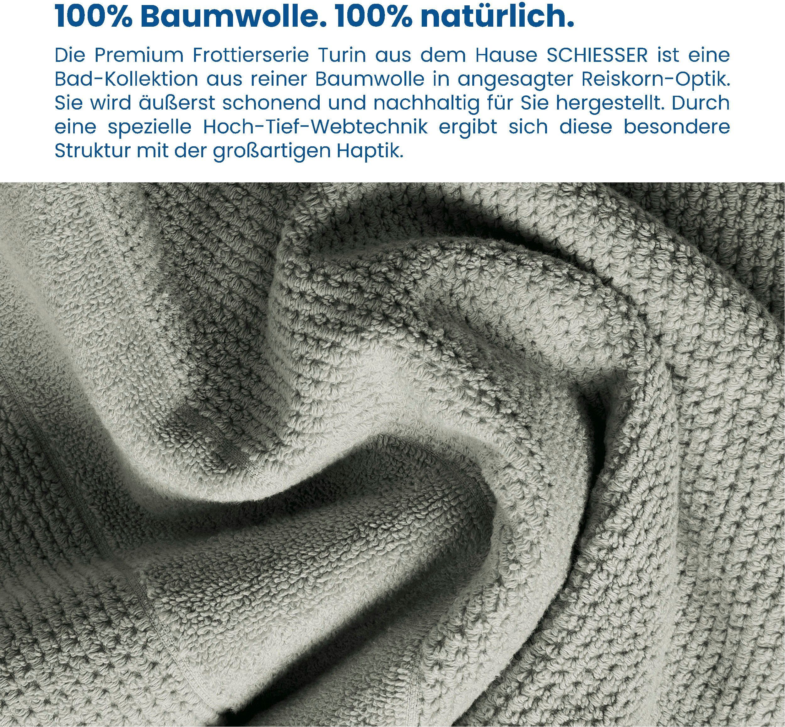 Handtücher Schiesser Frottier aus OEKO-TEX®-zertifiziert 4er Baumwolle, (2-St), 100% IN Set GREEN im Turin MADE by Reiskorn-Optik, Hellgrau