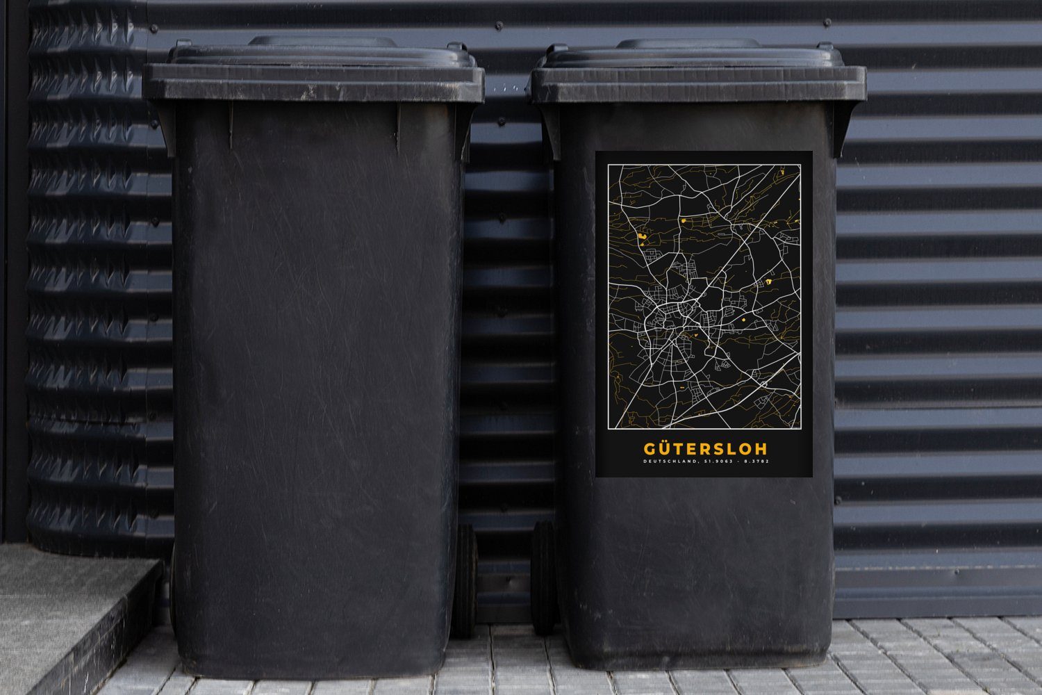 Container, MuchoWow Stadtplan - Mülltonne, Mülleimer-aufkleber, (1 Gütersloh - Sticker, Wandsticker Gold St), Deutschland - - Karte Abfalbehälter