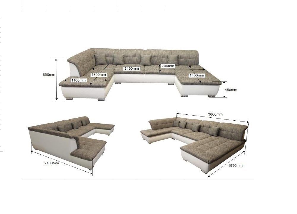Fun Möbel Wohnlandschaft Couchgarnitur 4 NICOLE, inkl. mit Schlaffunktion Rückenkissen, Wohnlandschaft ohne Grau-Weiß oder