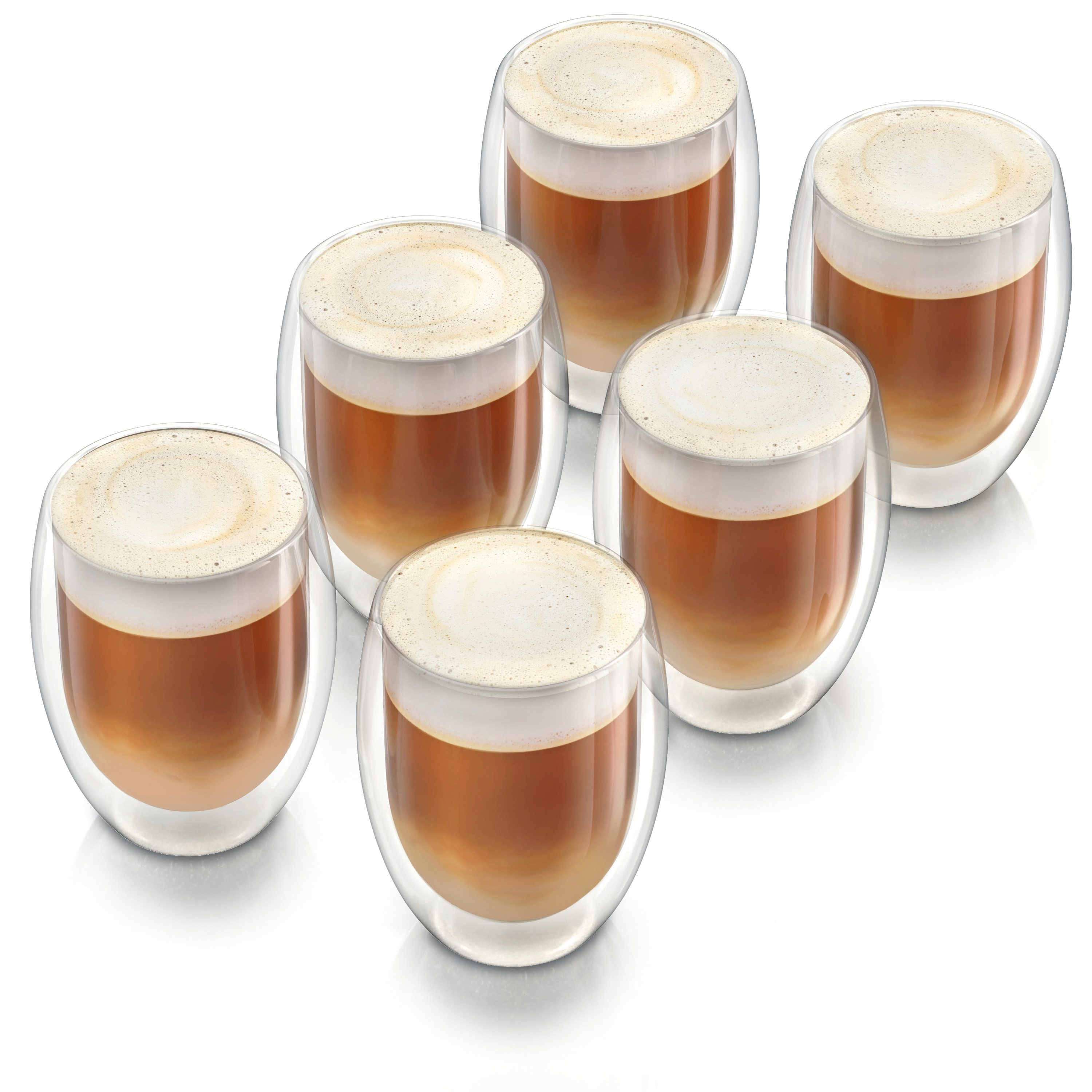 Arendo Gläser-Set doppelwandige Thermogläser, 350 ml Kaffeetasse, Trinkglas ohne Henkel, 6-tlg., Glas, für Latte Macchiato, Cappuccino, Tee, hitzebeständig spül – Bild 2 von 5