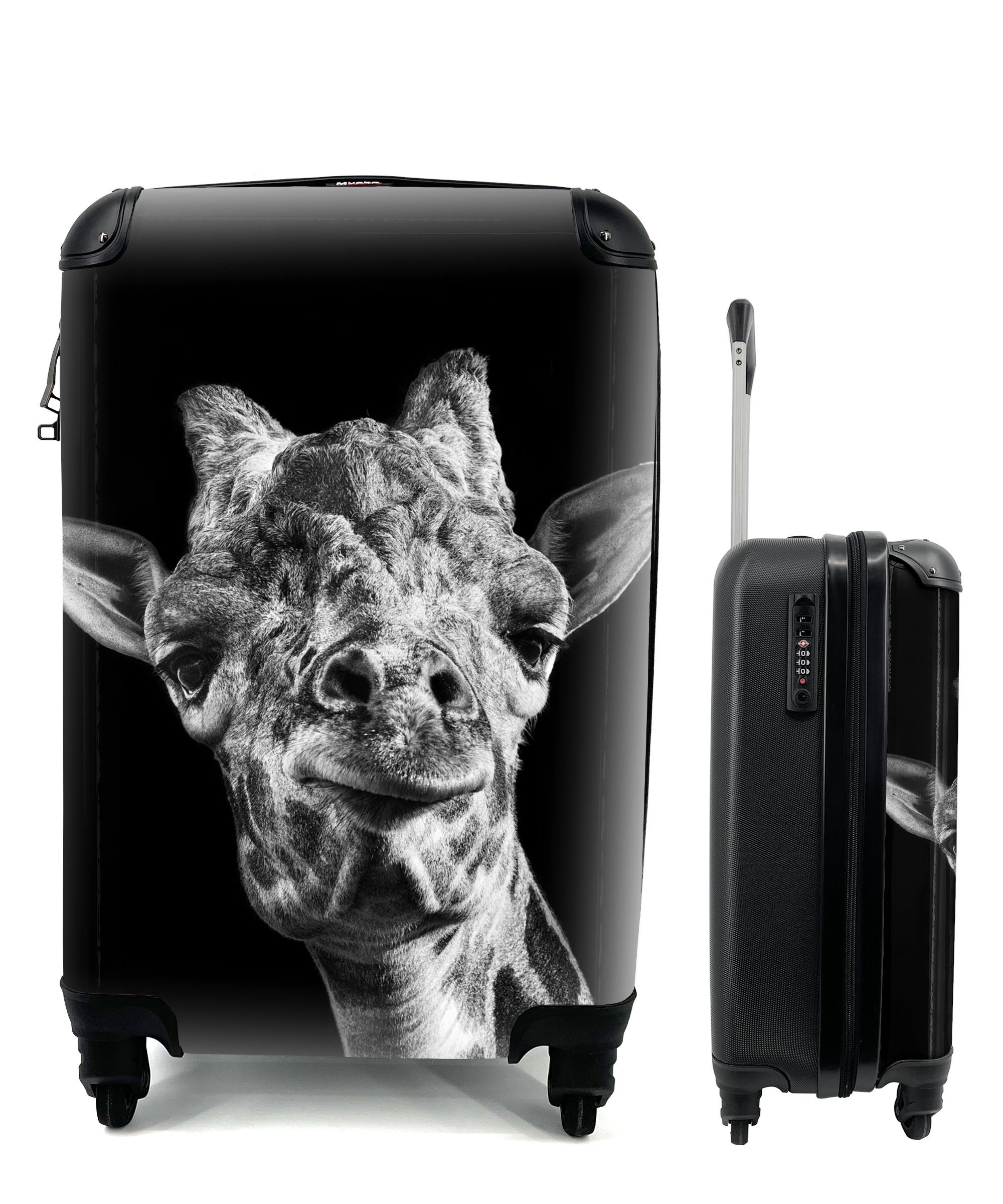 MuchoWow Handgepäckkoffer Giraffe - Tier - Schwarz - Weiß, 4 Rollen, Reisetasche mit rollen, Handgepäck für Ferien, Trolley, Reisekoffer